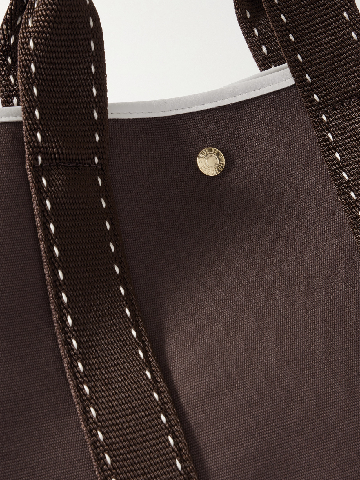 RUE DE VERNEUIL SELLIER MEDIUM LEATHER AND WEBBING-TRIMMED CANVAS TOTE
