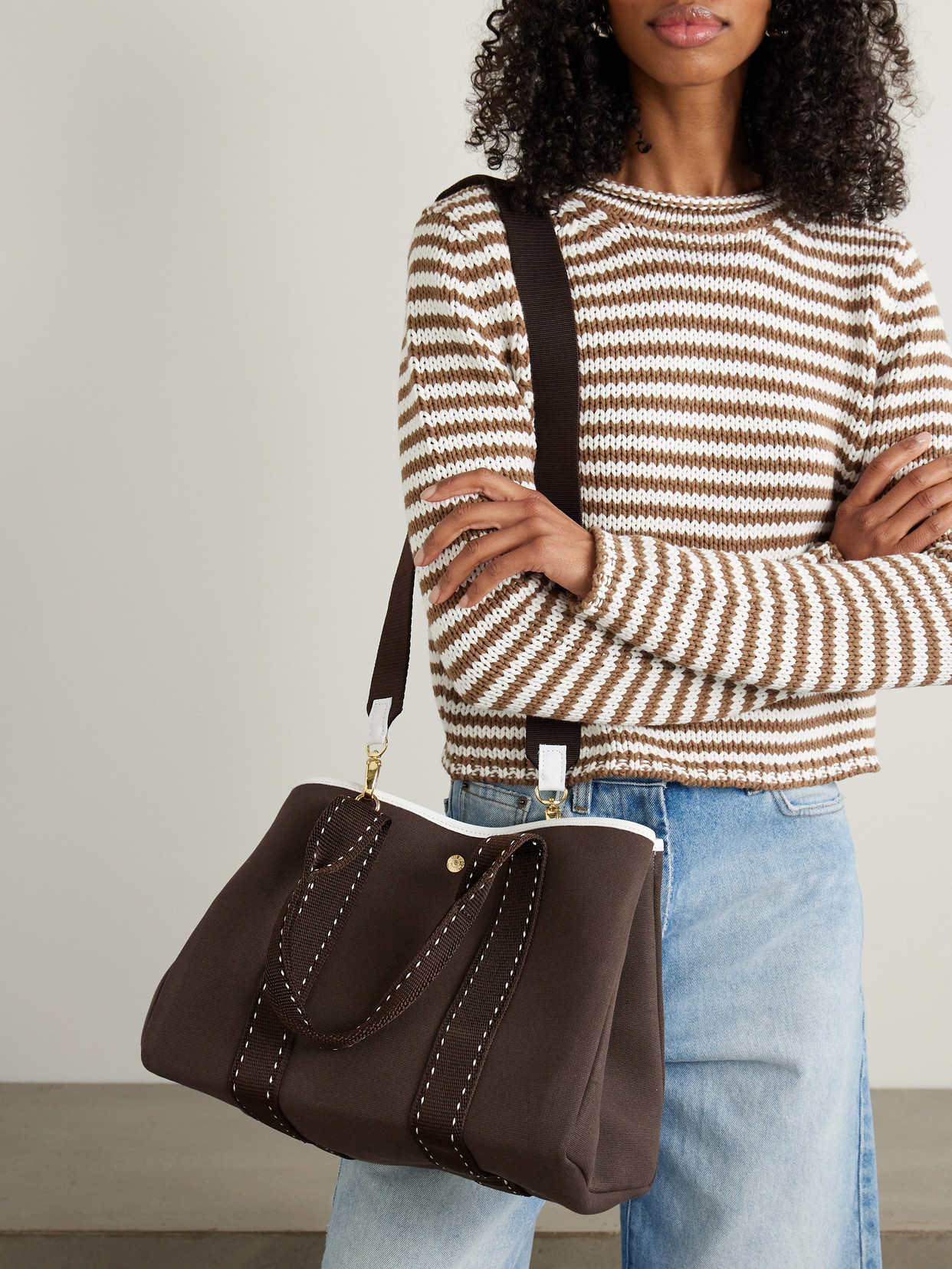 RUE DE VERNEUIL SELLIER MEDIUM LEATHER AND WEBBING-TRIMMED CANVAS TOTE