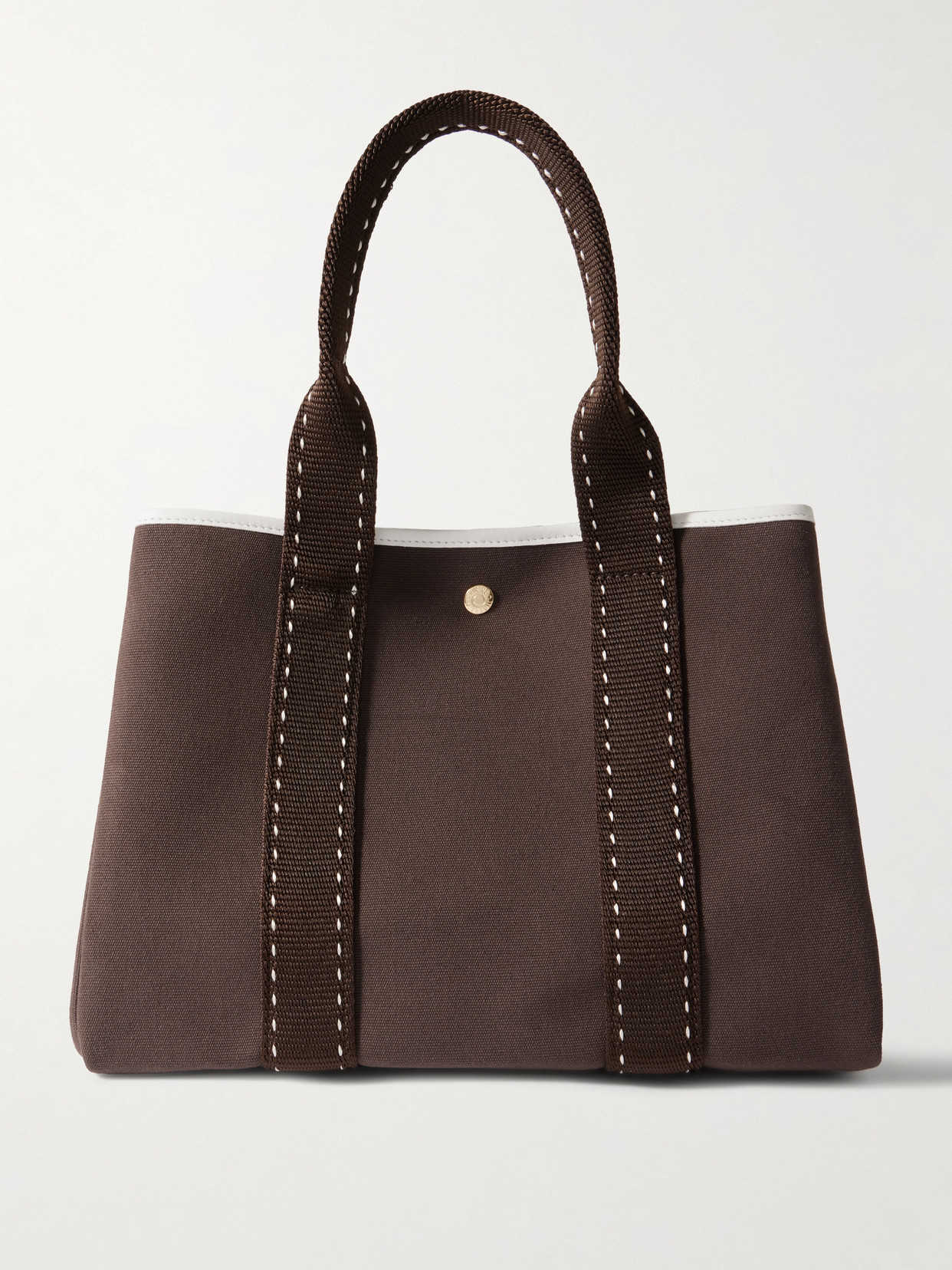 Rue De Verneuil Sellier Medium Leather And Webbing-trimmed Canvas Tote In Brown