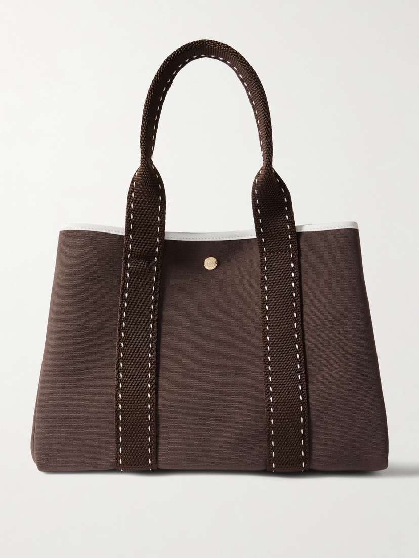 RUE de VERNEUIL Sellier Medium Leather And Webbing-trimmed Canvas Tote