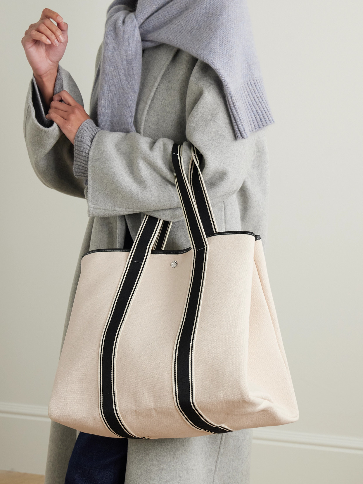Rue De Verneuil Traversée Large Leather- And Webbing-trimmed Canvas Tote In White