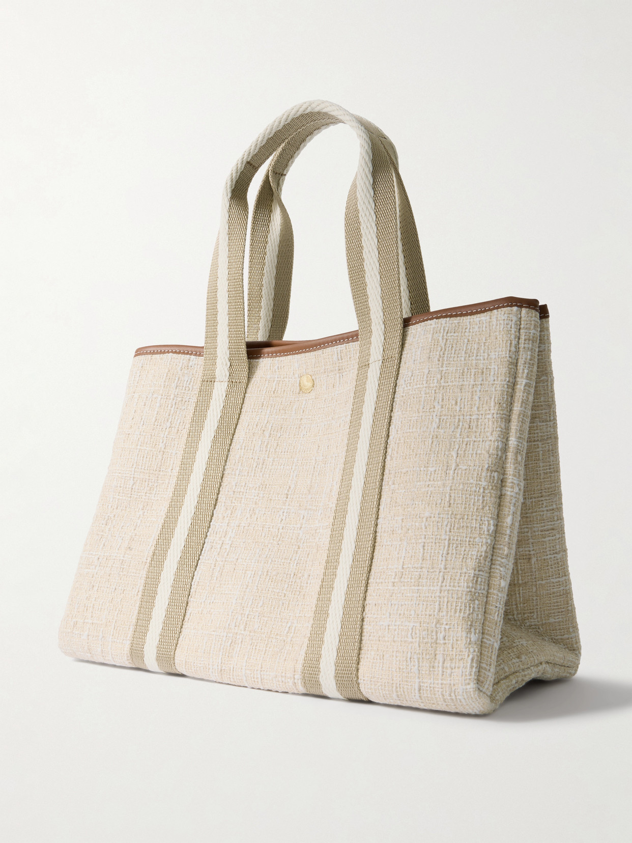 RUE DE VERNEUIL TRAVERSÉE MEDIUM LEATHER- AND WEBBING-TRIMMED TWEED TOTE