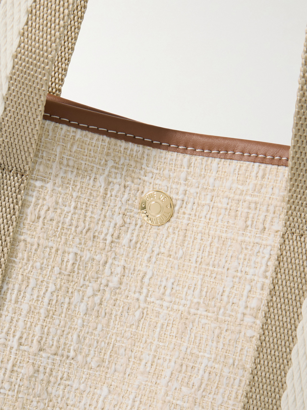 RUE DE VERNEUIL TRAVERSÉE MEDIUM LEATHER- AND WEBBING-TRIMMED TWEED TOTE