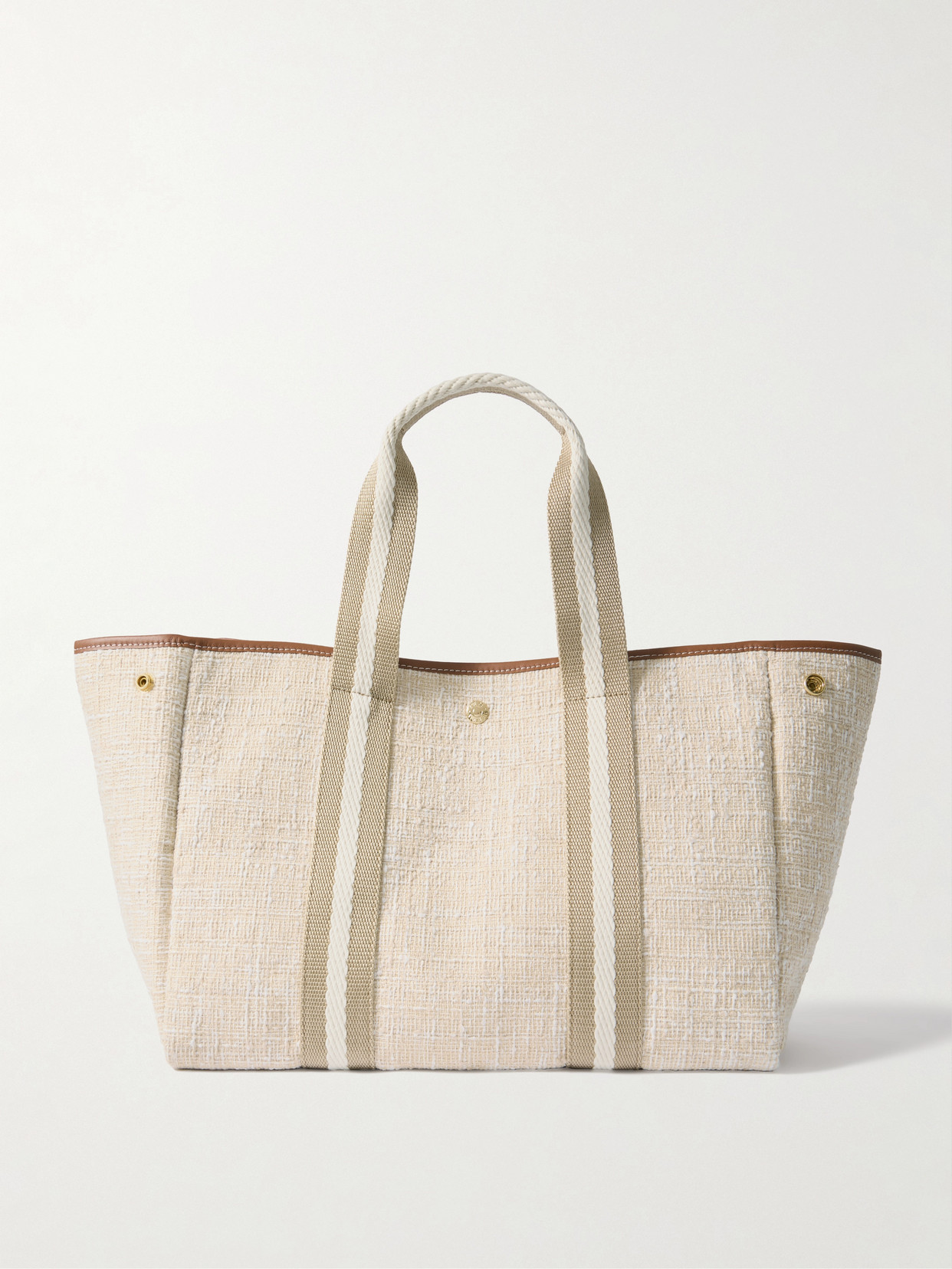 RUE DE VERNEUIL TRAVERSÉE MEDIUM LEATHER- AND WEBBING-TRIMMED TWEED TOTE