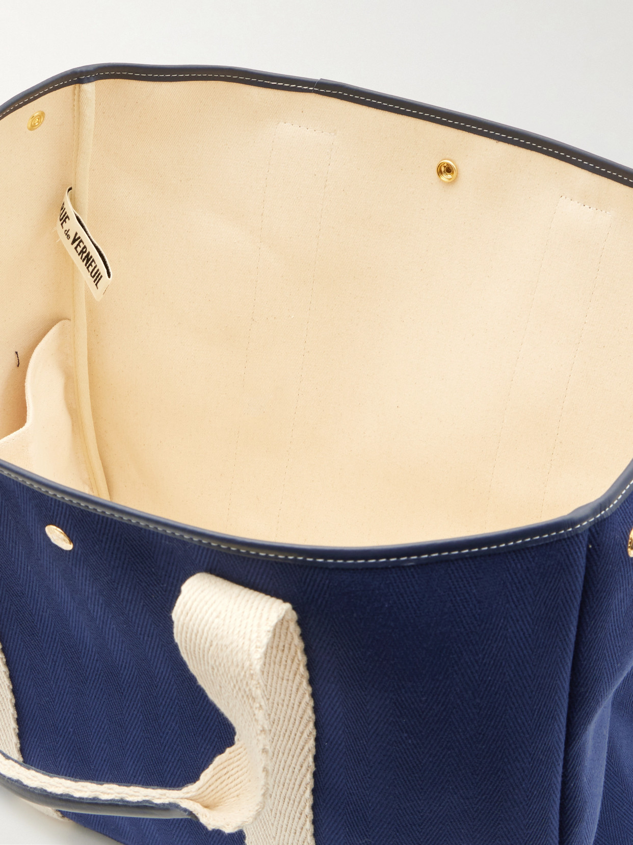 RUE DE VERNEUIL TRAVERSÉE XL LEATHER- AND WEBBING-TRIMMED CANVAS TOTE