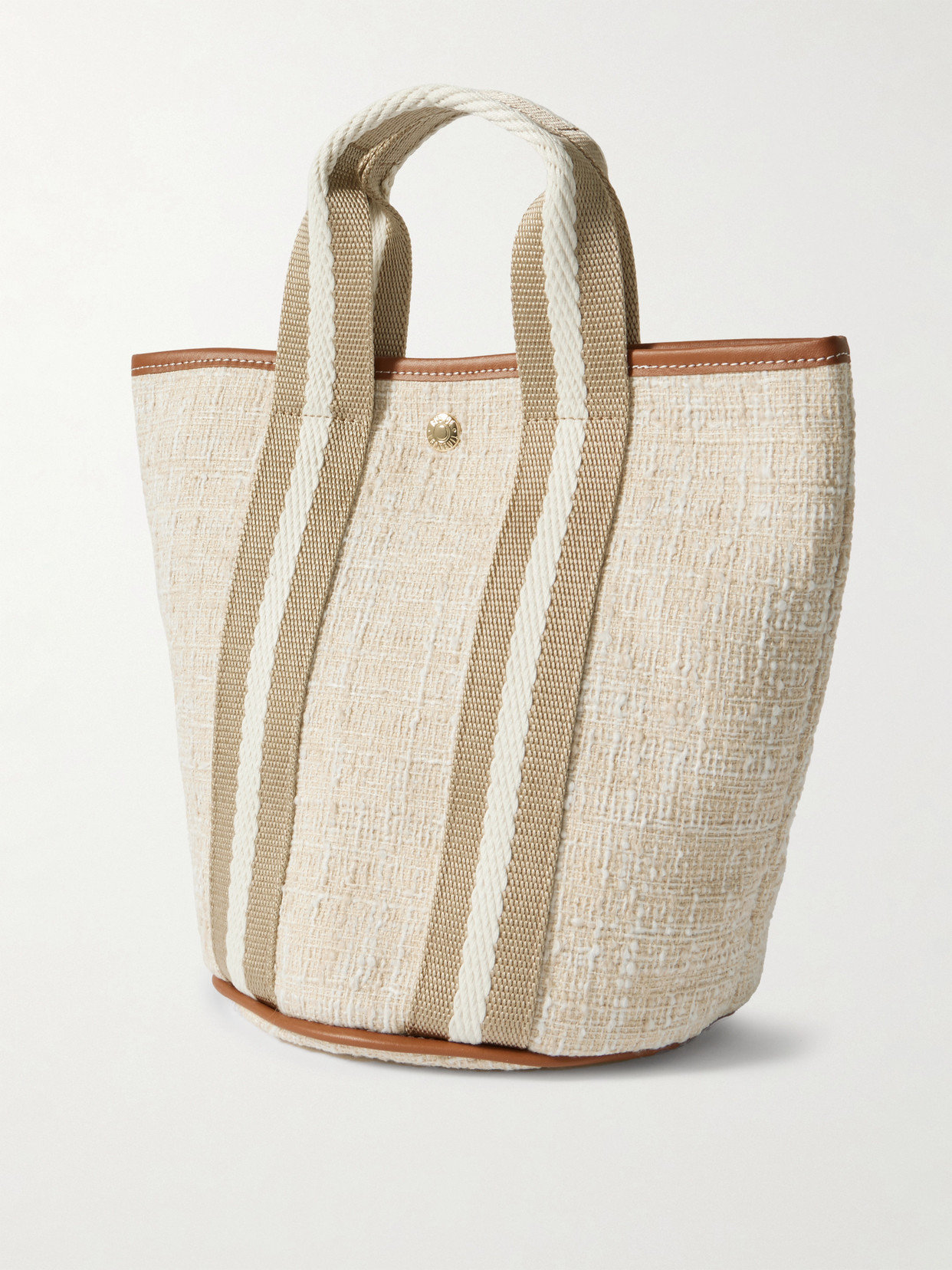 Rue De Verneuil Cruise Bucket Small Leather- And Webbing-trimmed Tweed Tote In Neutrals