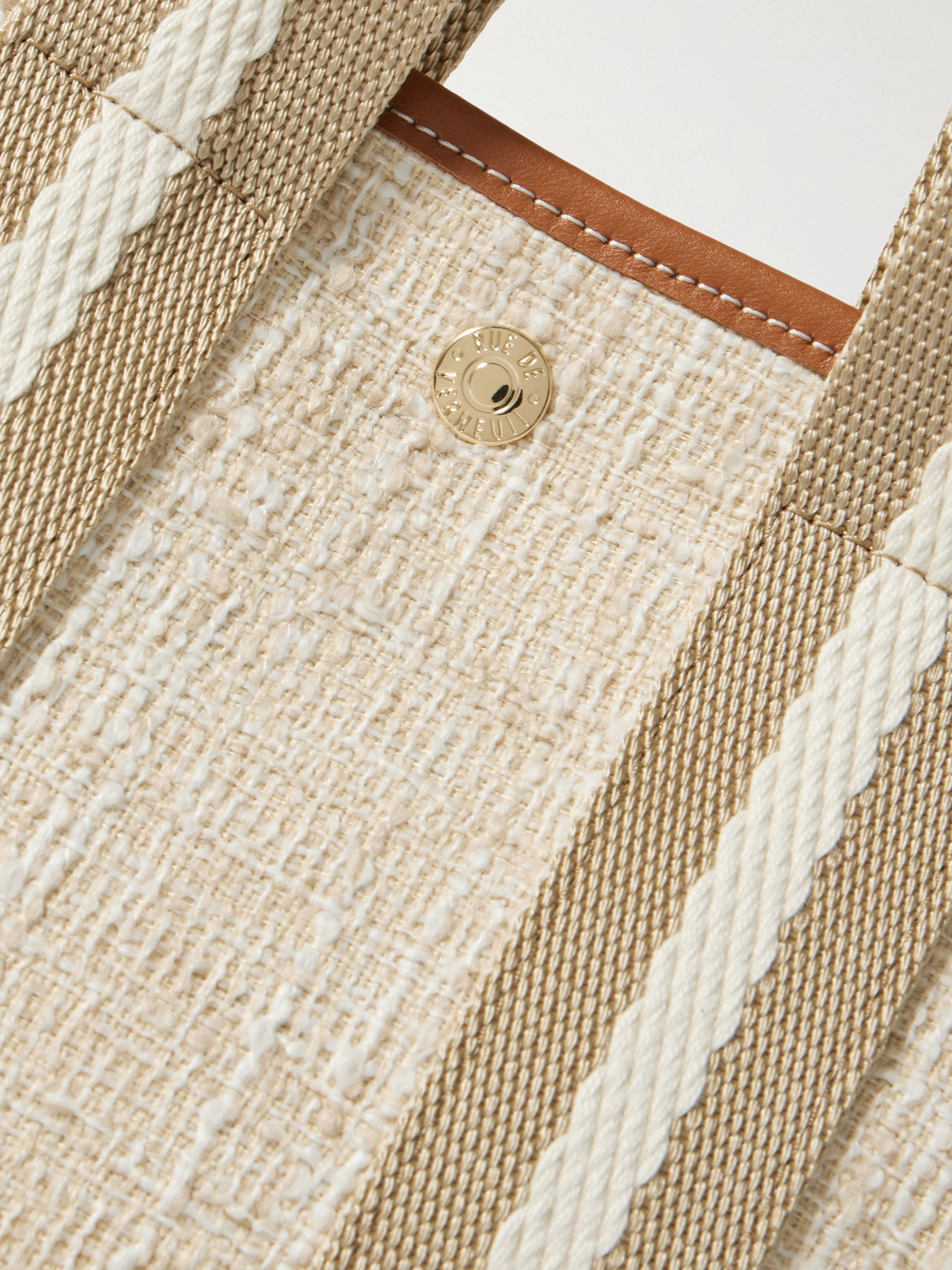 Rue De Verneuil Cruise Bucket Small Leather- And Webbing-trimmed Tweed Tote In Neutrals