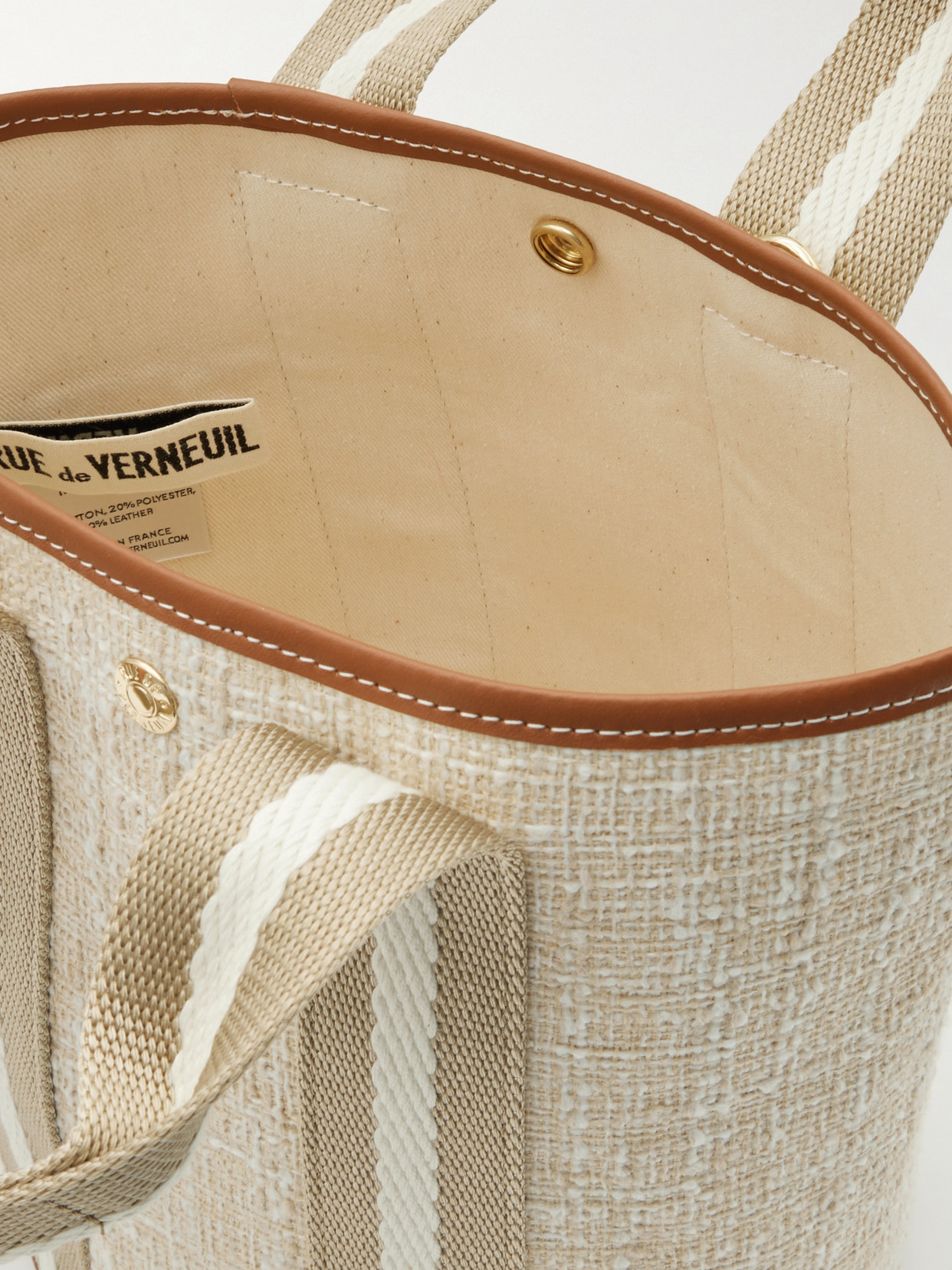 Rue De Verneuil Cruise Bucket Small Leather- And Webbing-trimmed Tweed Tote In Neutrals