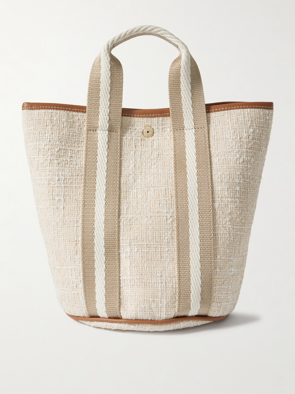 Rue De Verneuil Cruise Bucket Small Leather- And Webbing-trimmed Tweed Tote In Neutrals