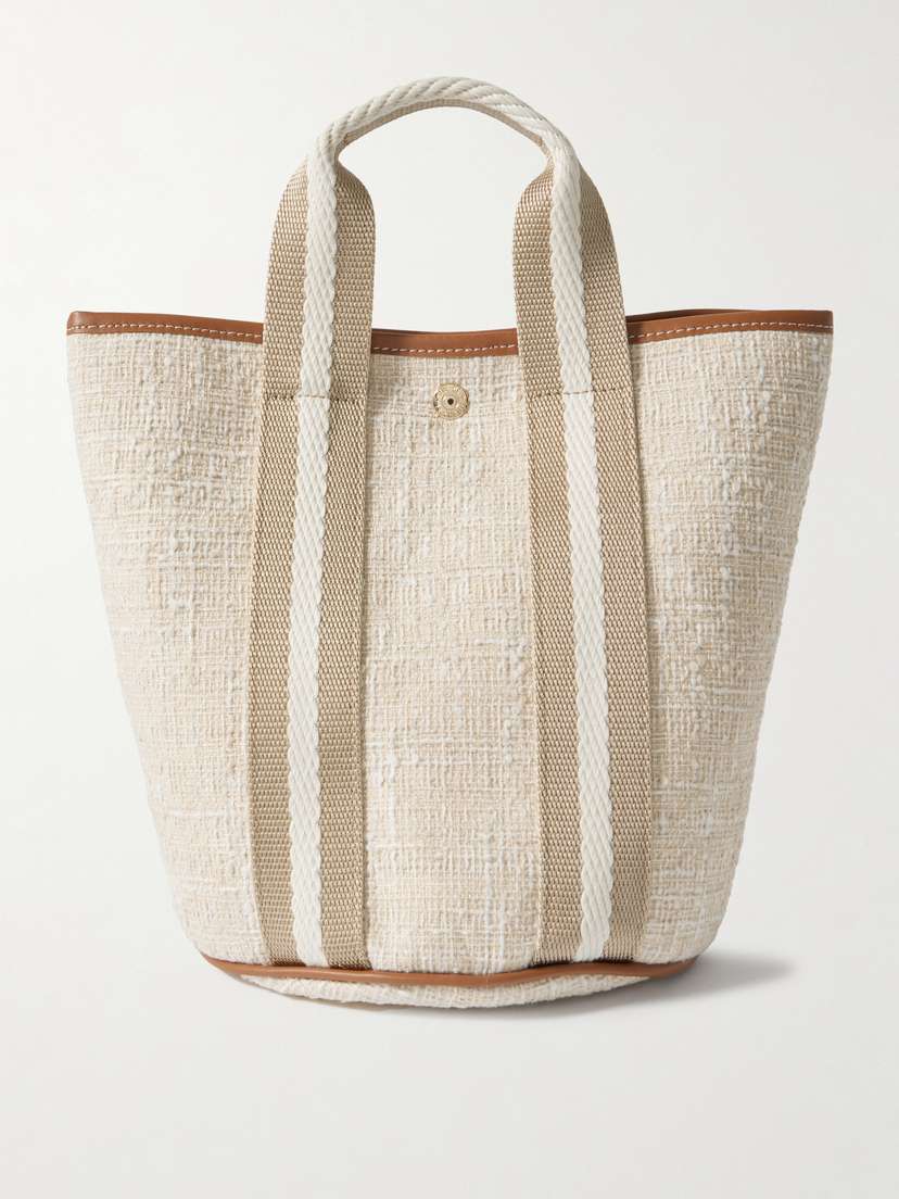 RUE de VERNEUIL Cruise Bucket Small Leather- And Webbing-trimmed Tweed Tote