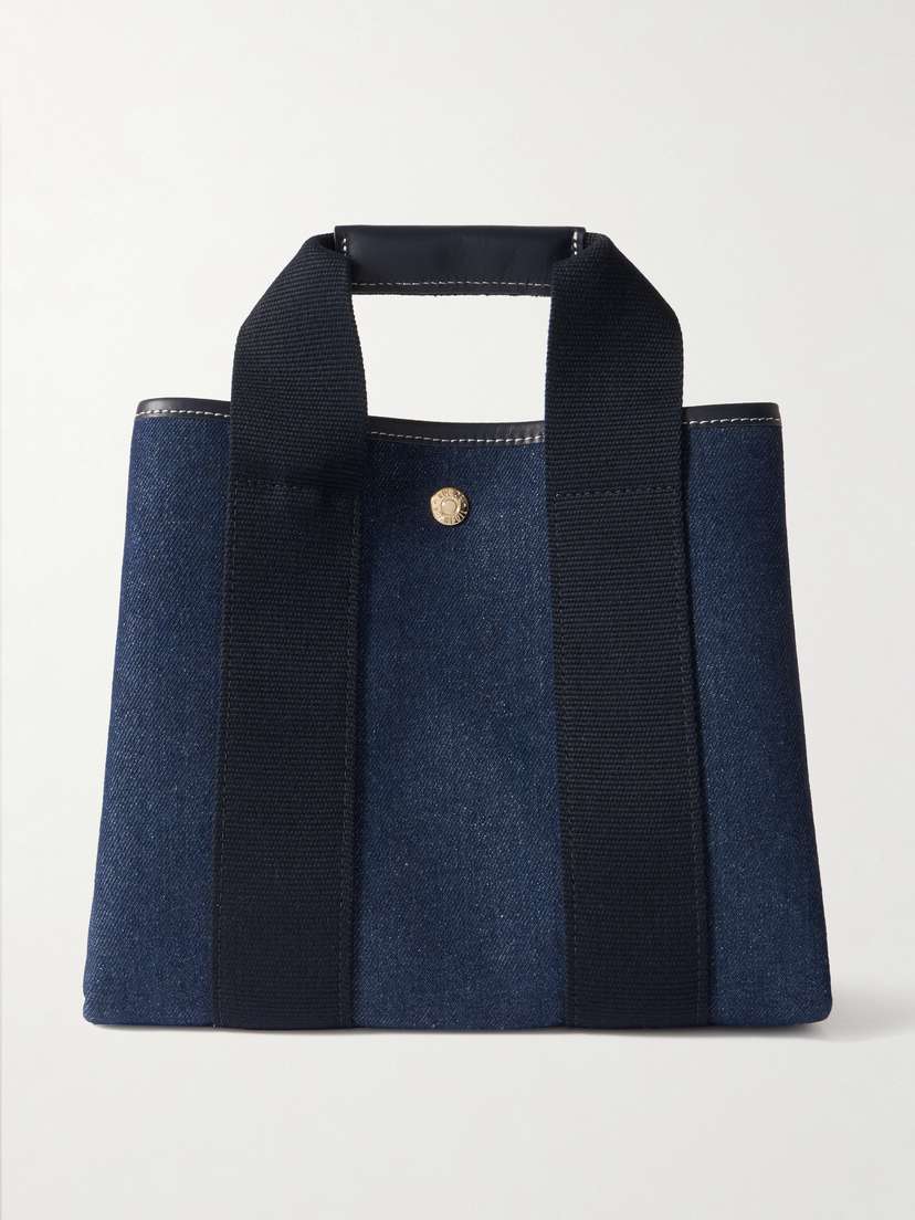 RUE de VERNEUIL Traversée Small Leather And Webbing-trimmed Denim Tote
