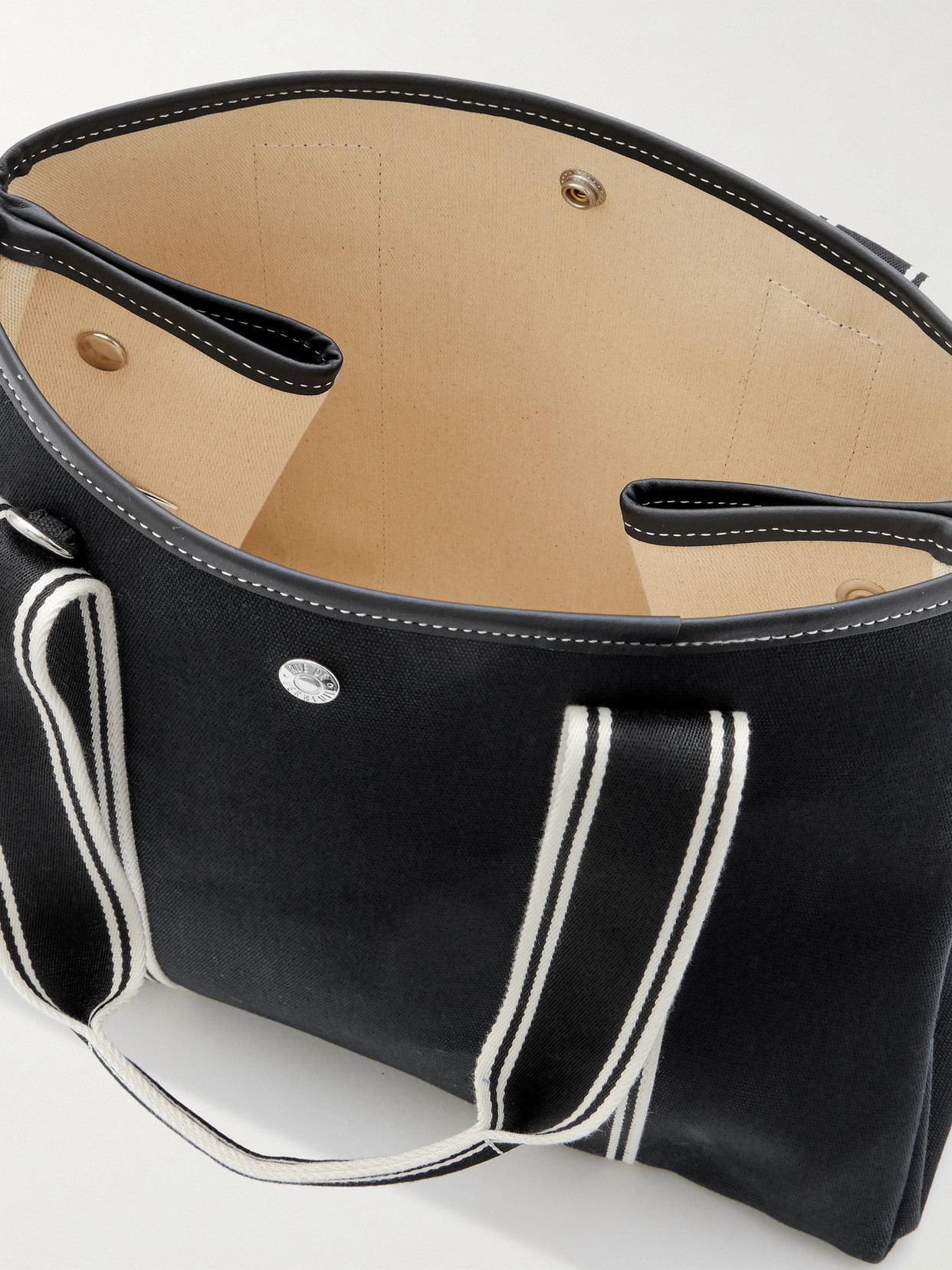 Shop Rue De Verneuil Cruise Medium Leather- And Webbing-trimmed Canvas Tote In Black