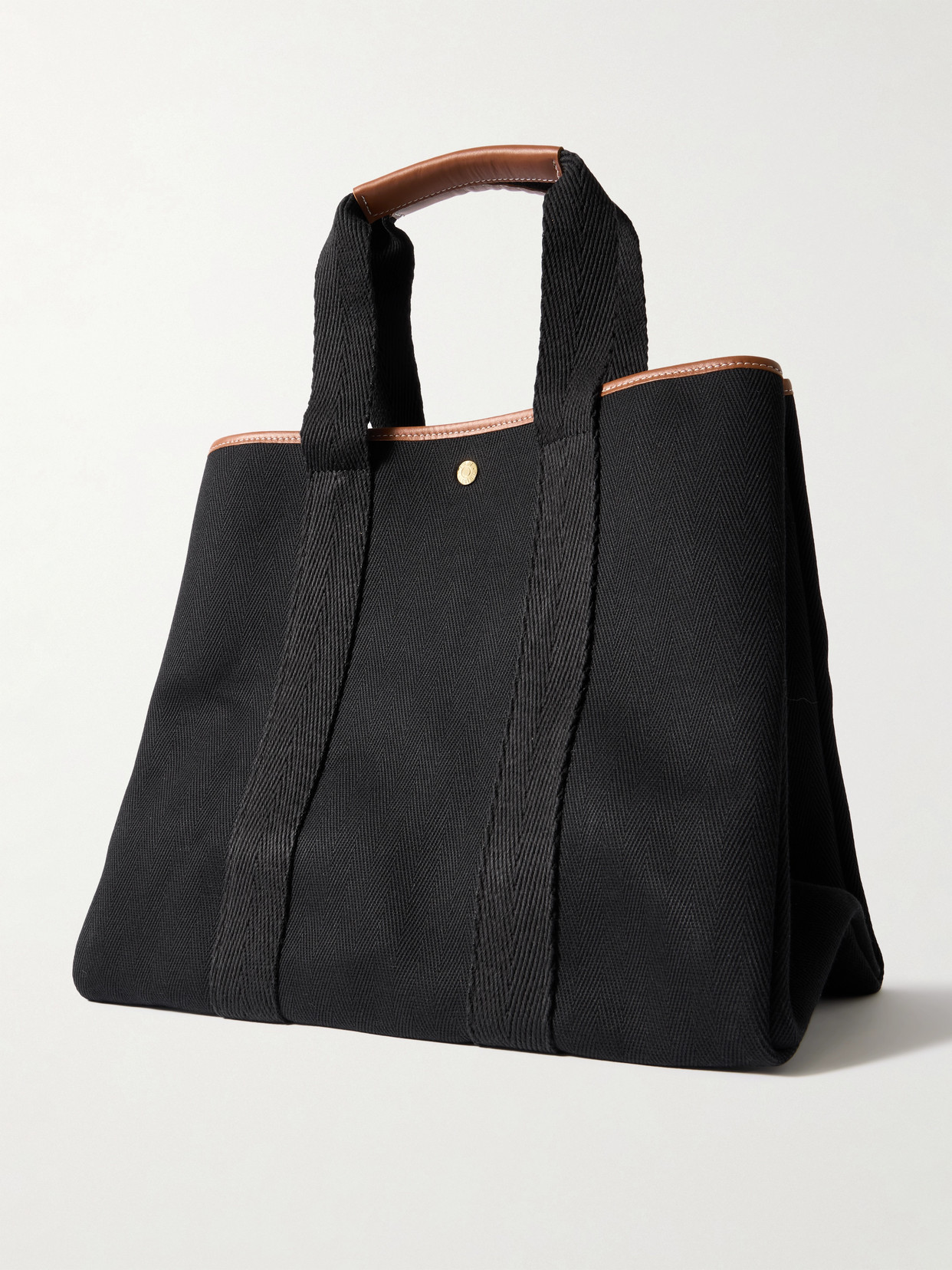 RUE DE VERNEUIL EXTRA EXTRA LARGE LEATHER- AND WEBBING-TRIMMED HERRINGBONE CANVAS TOTE