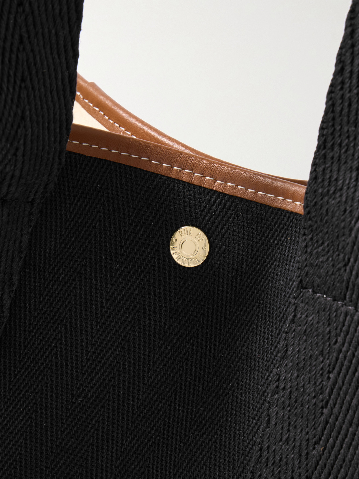 RUE DE VERNEUIL EXTRA EXTRA LARGE LEATHER- AND WEBBING-TRIMMED HERRINGBONE CANVAS TOTE