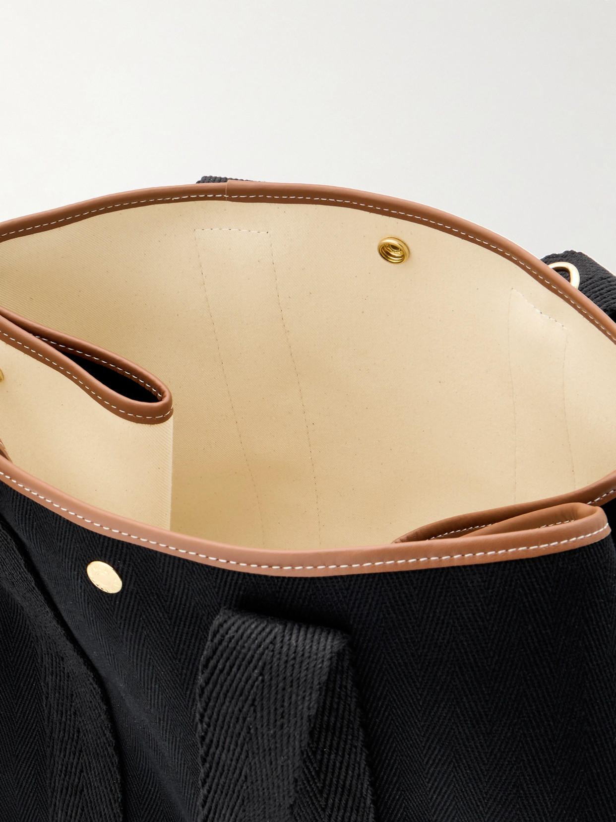 Shop Rue De Verneuil Extra Extra Large Leather- And Webbing-trimmed Herringbone Canvas Tote In Black