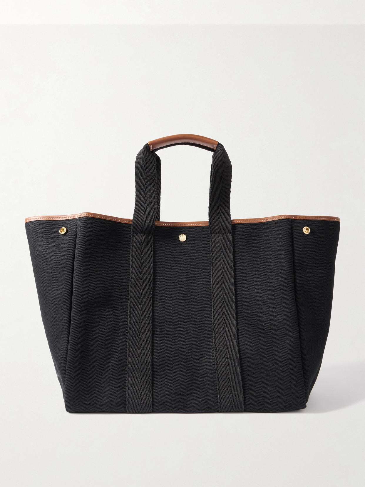 RUE DE VERNEUIL EXTRA EXTRA LARGE LEATHER- AND WEBBING-TRIMMED HERRINGBONE CANVAS TOTE