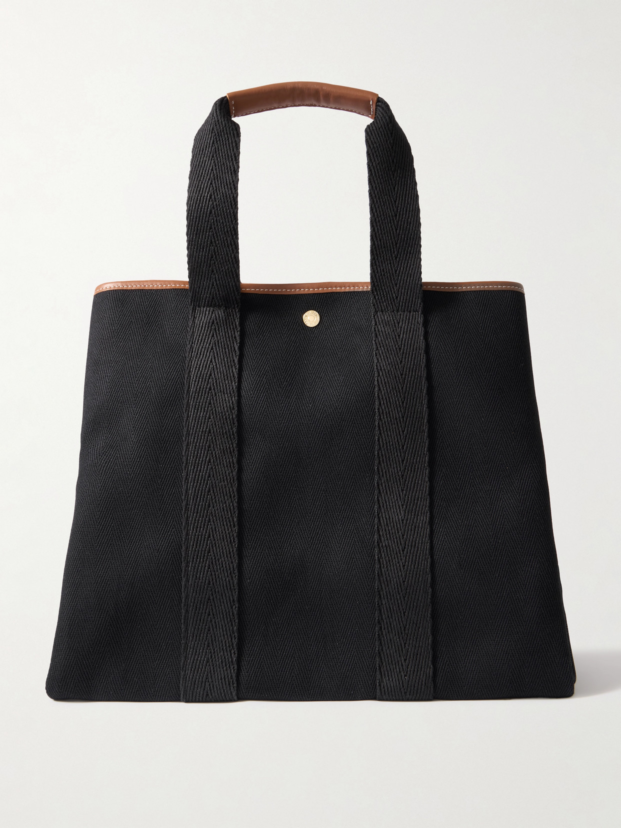 Rue De Verneuil Extra Extra Large Leather- And Webbing-trimmed Herringbone Canvas Tote In Black