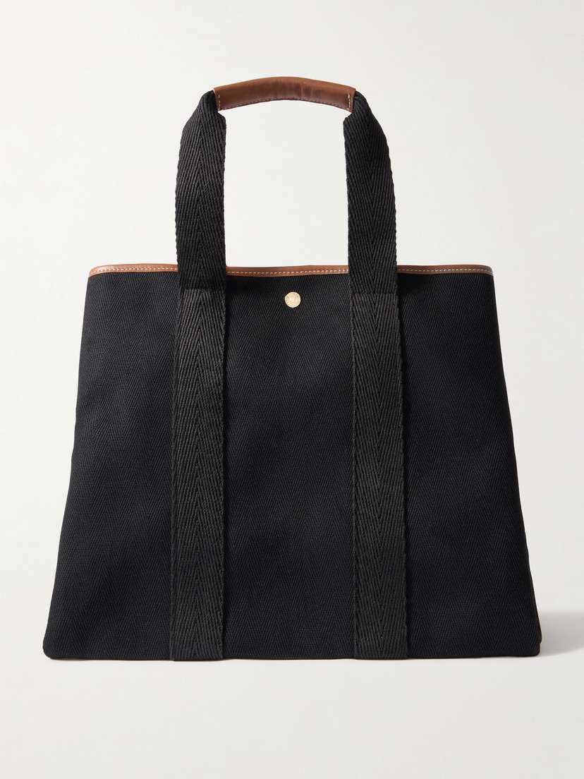 RUE de VERNEUIL Extra Extra Large Leather- And Webbing-trimmed Herringbone Canvas Tote