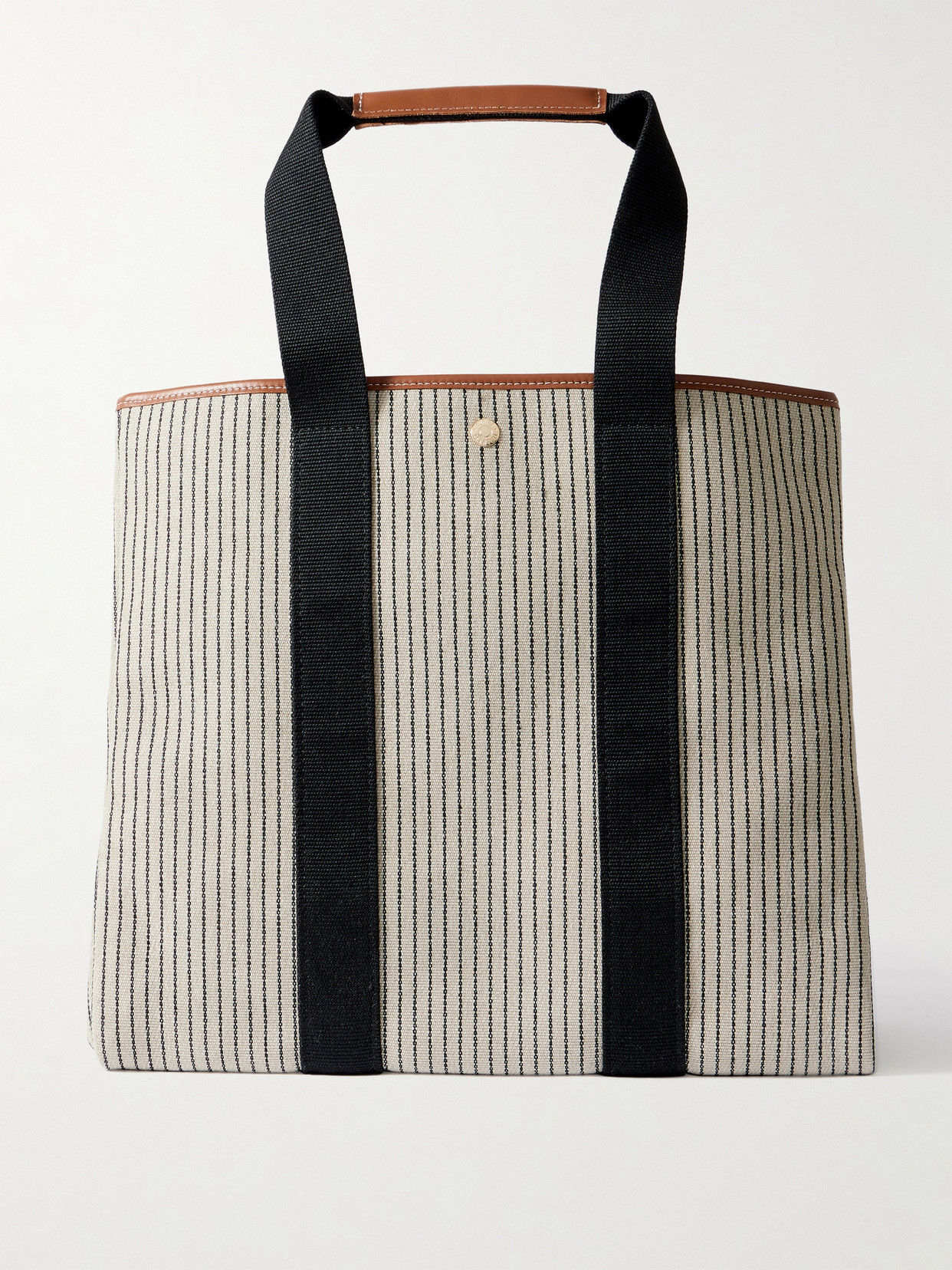 Rue De Verneuil Traversée Large Leather- And Webbing-trimmed Striped Canvas Tote In Neutrals