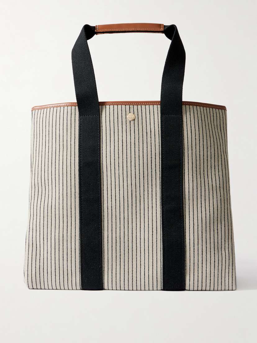 RUE de VERNEUIL Traversée Large Leather- And Webbing-trimmed Striped Canvas Tote