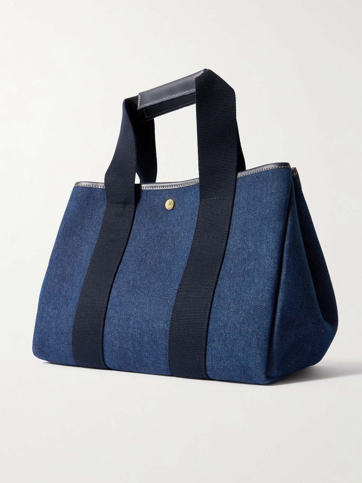 Rue De Verneuil Traversée Medium Leather- And Webbing-trimmed Denim Tote In Blue