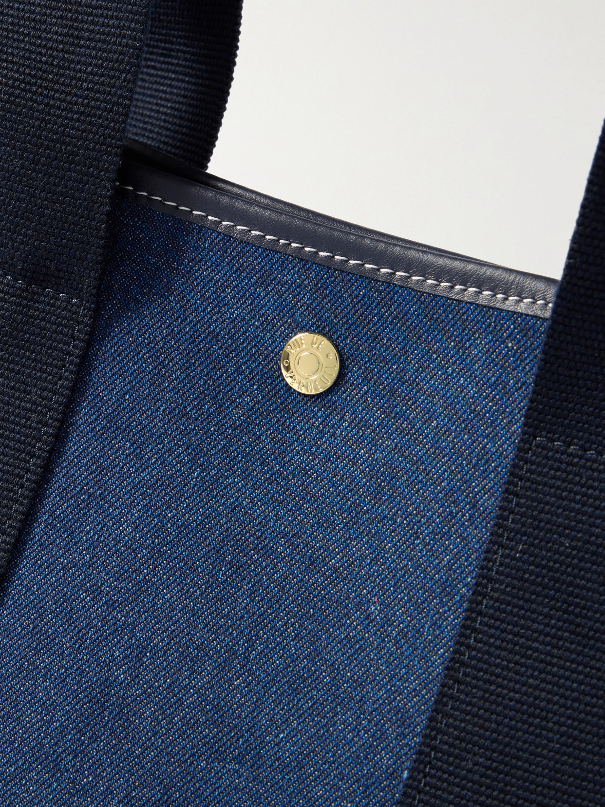Rue De Verneuil Traversée Medium Leather- And Webbing-trimmed Denim Tote In Blue