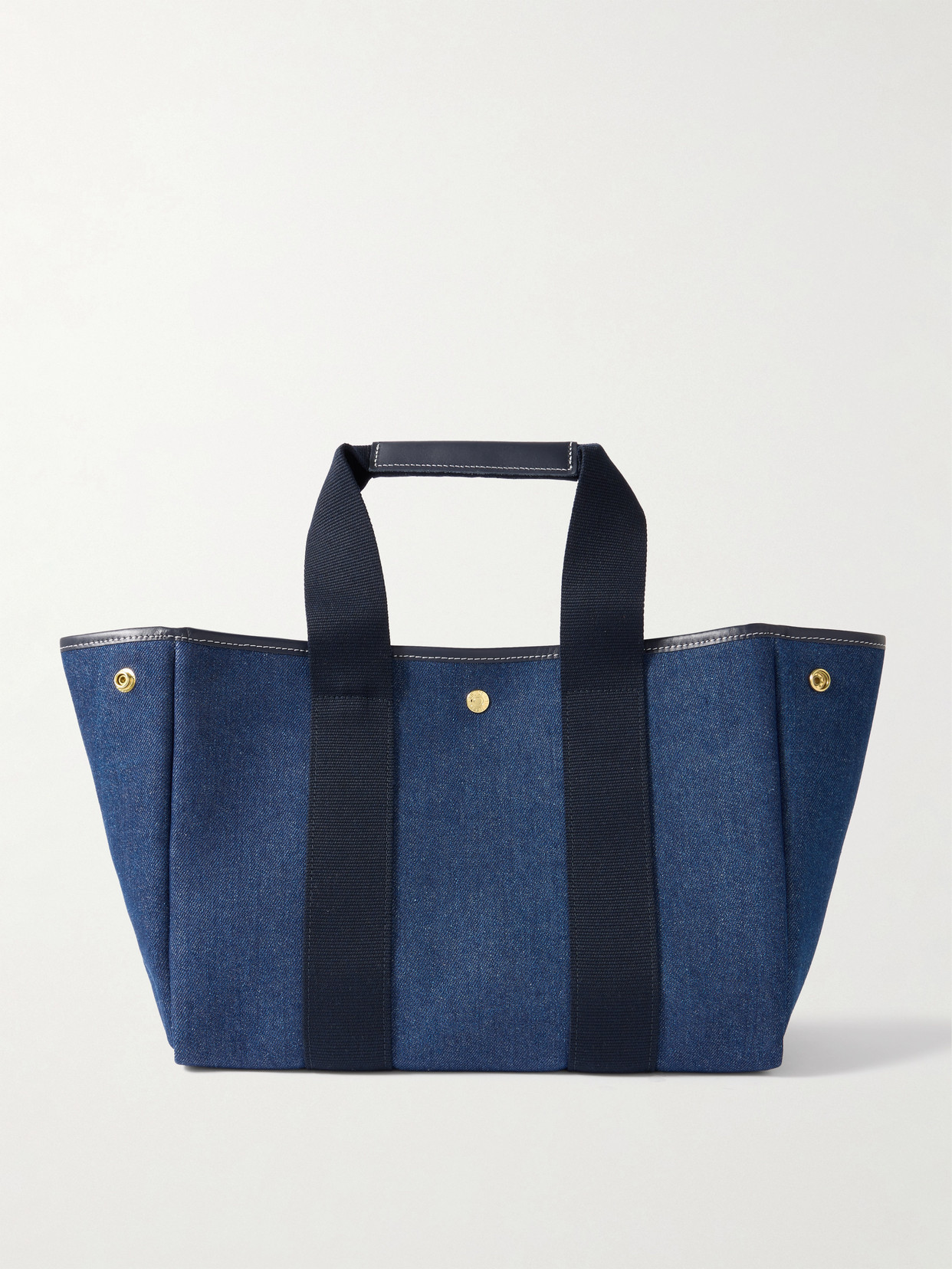 Rue De Verneuil Traversée Medium Leather- And Webbing-trimmed Denim Tote In Blue