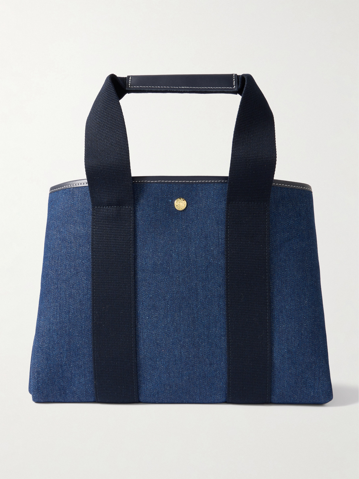 Rue De Verneuil Traversée Medium Leather- And Webbing-trimmed Denim Tote In Blue