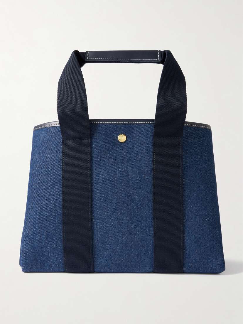 RUE de VERNEUIL Traversée Medium Leather- And Webbing-trimmed Denim Tote