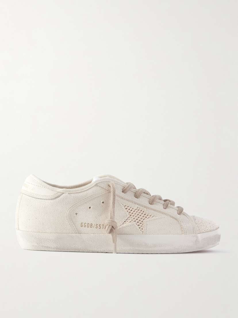 Golden Goose Super-star Leather-trimmed Bead-embellished Canvas Sneakers