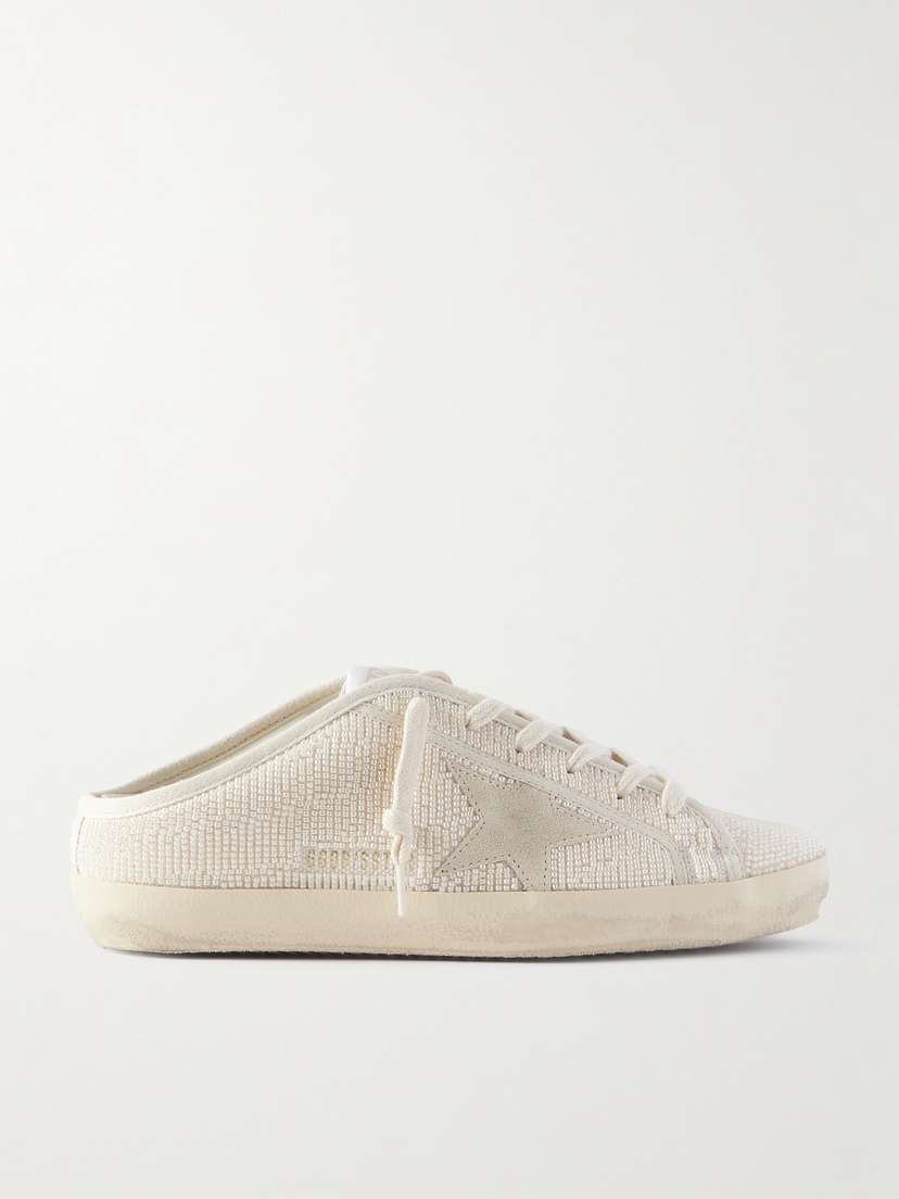 Golden Goose Super-star Sabot Suede-trimmed Bead-embellished Canvas Slip-on Sneakers