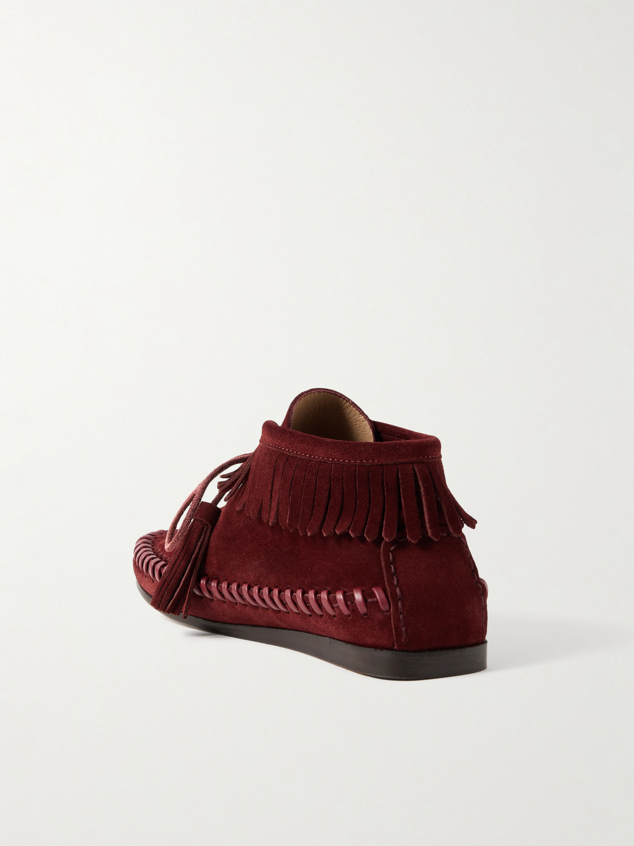 Isabel Marant Felsa Fringed Tasseled Leather-trimmed Suede Ankle Boots In Burgundy