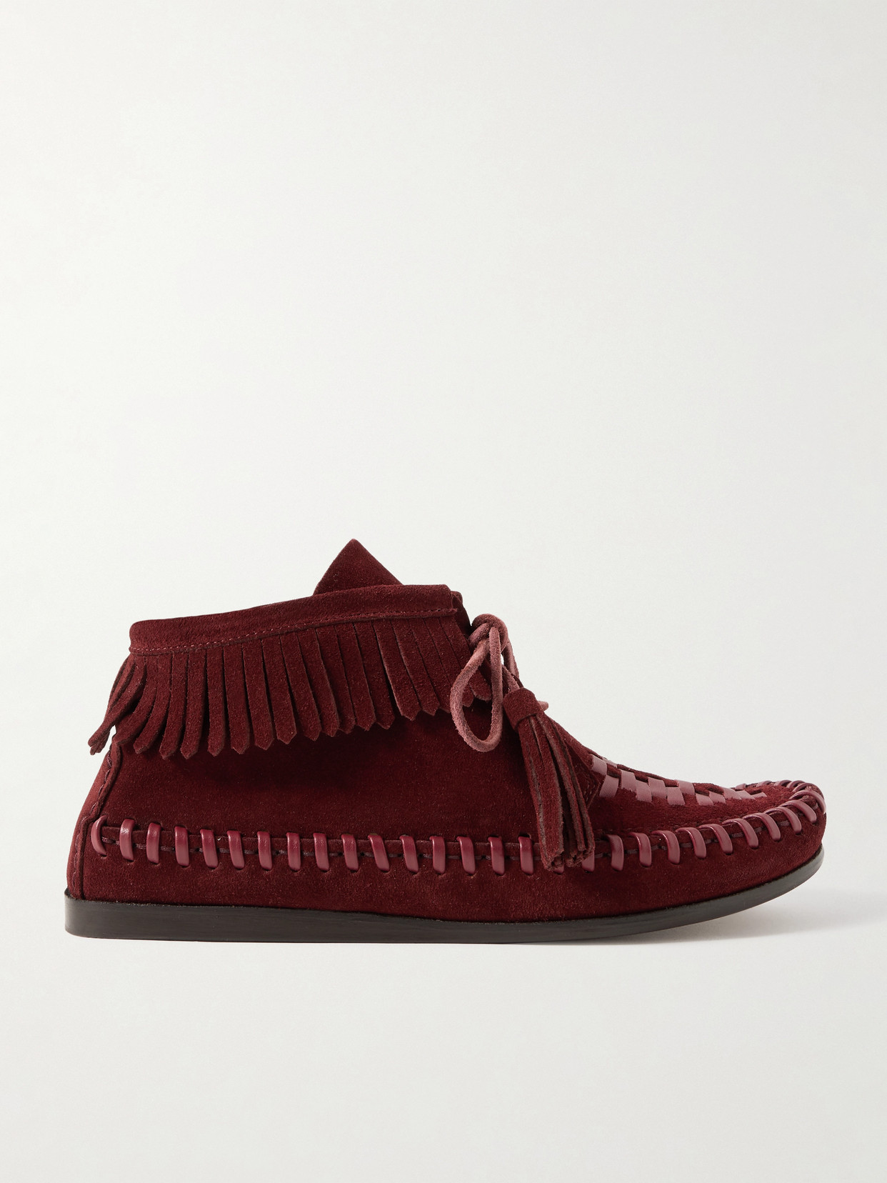 Isabel Marant Felsa Fringed Tasseled Leather-trimmed Suede Ankle Boots In Burgundy