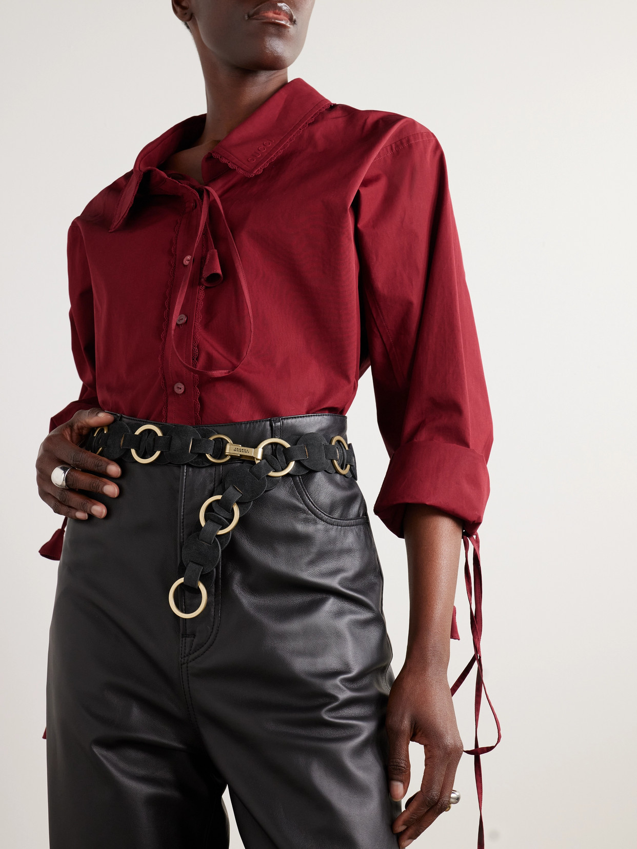 Shop Isabel Marant Lota Woven Suede And Gold-tone Belt In Black