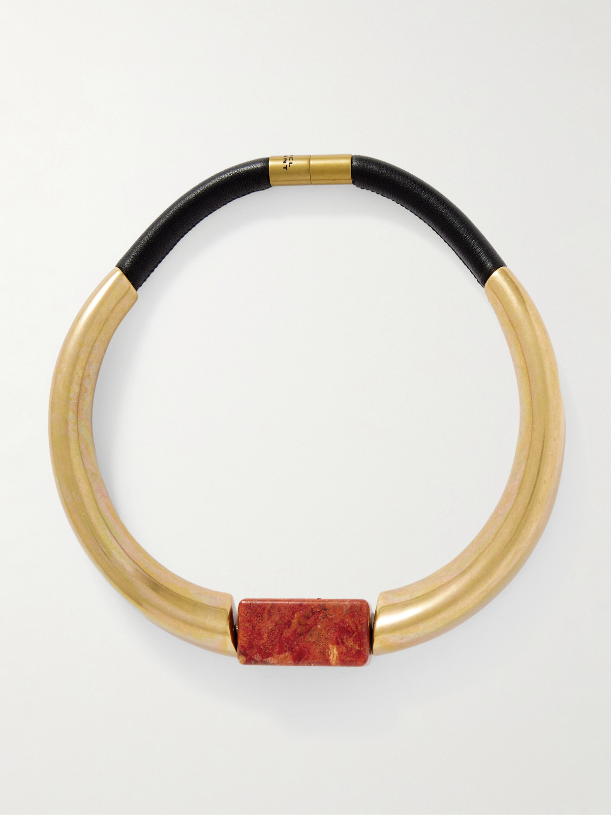 Isabel Marant Gold-tone, Leather And Resin Choker In Orange