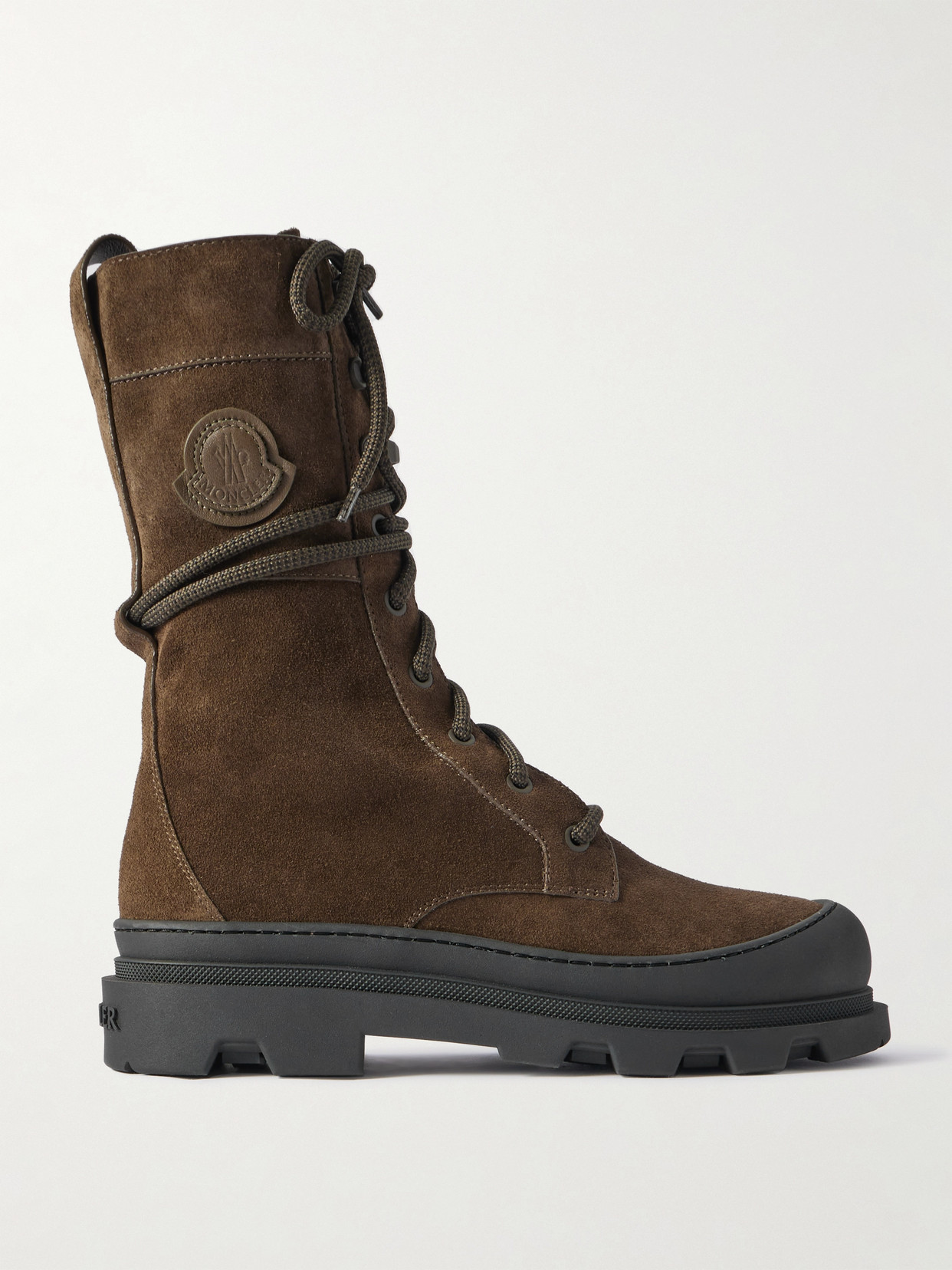 Moncler Vera Suede Combat Boots In Brown