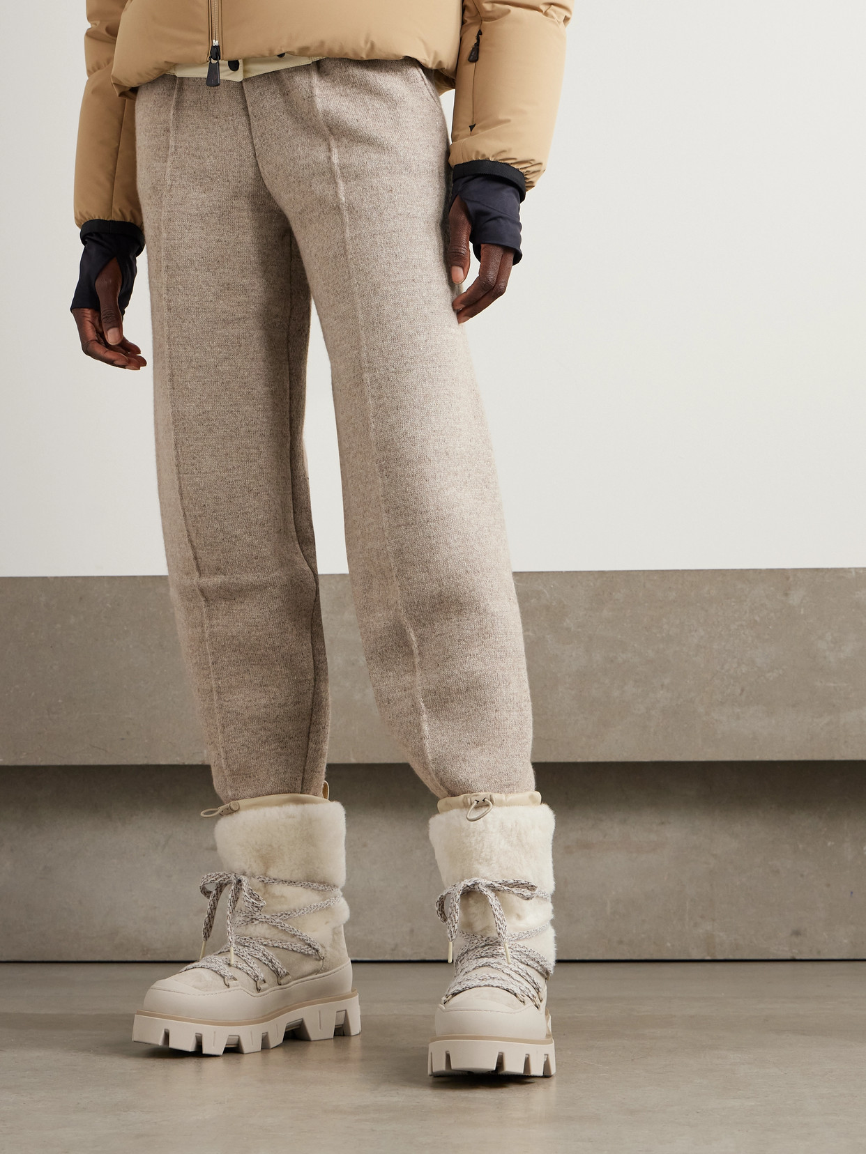 Moncler Peak Apres Shearling-trimmed Suede Ankle Boots In Brown