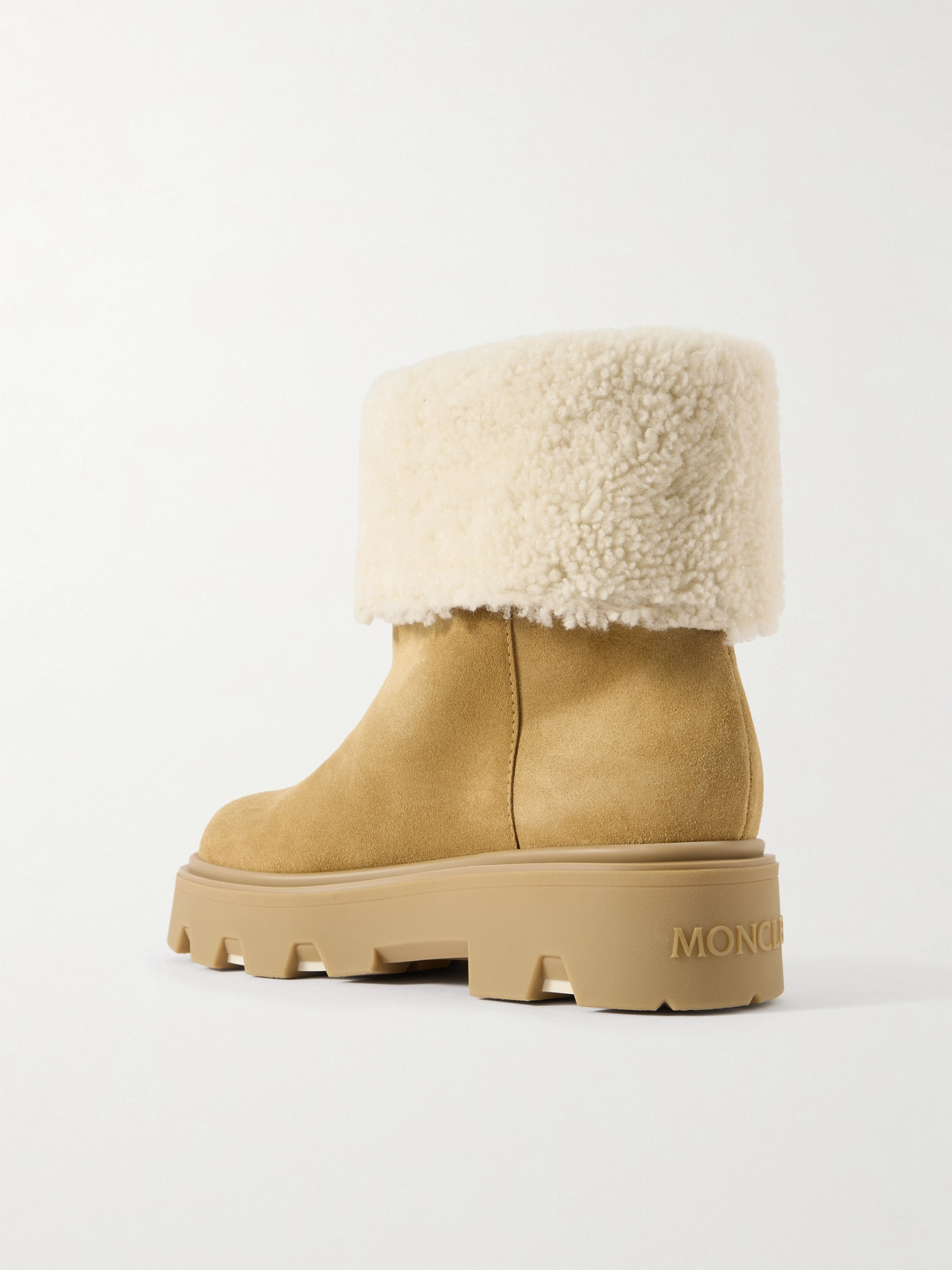 Moncler Aurea Suede And Shearling Mid Ankle Boots In Multi