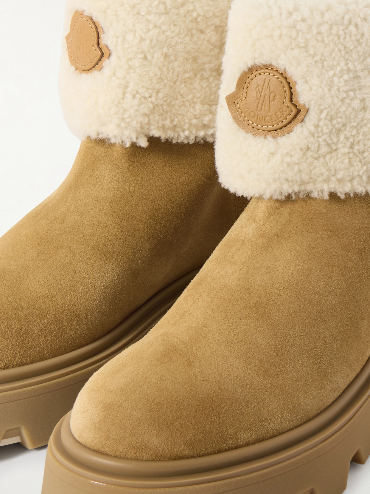 Moncler Aurea Suede And Shearling Mid Ankle Boots In Multi