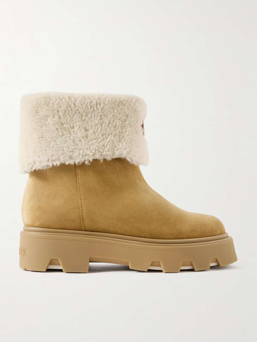 Moncler Aurea Appliquéd Shearling-trimmed Suede Ankle Boots