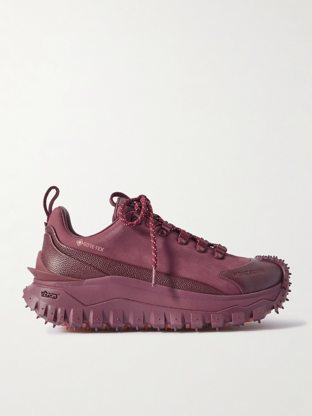Moncler Trailgrip Apex2gtx Suede And Textured-leather Sneakers In Burgundy