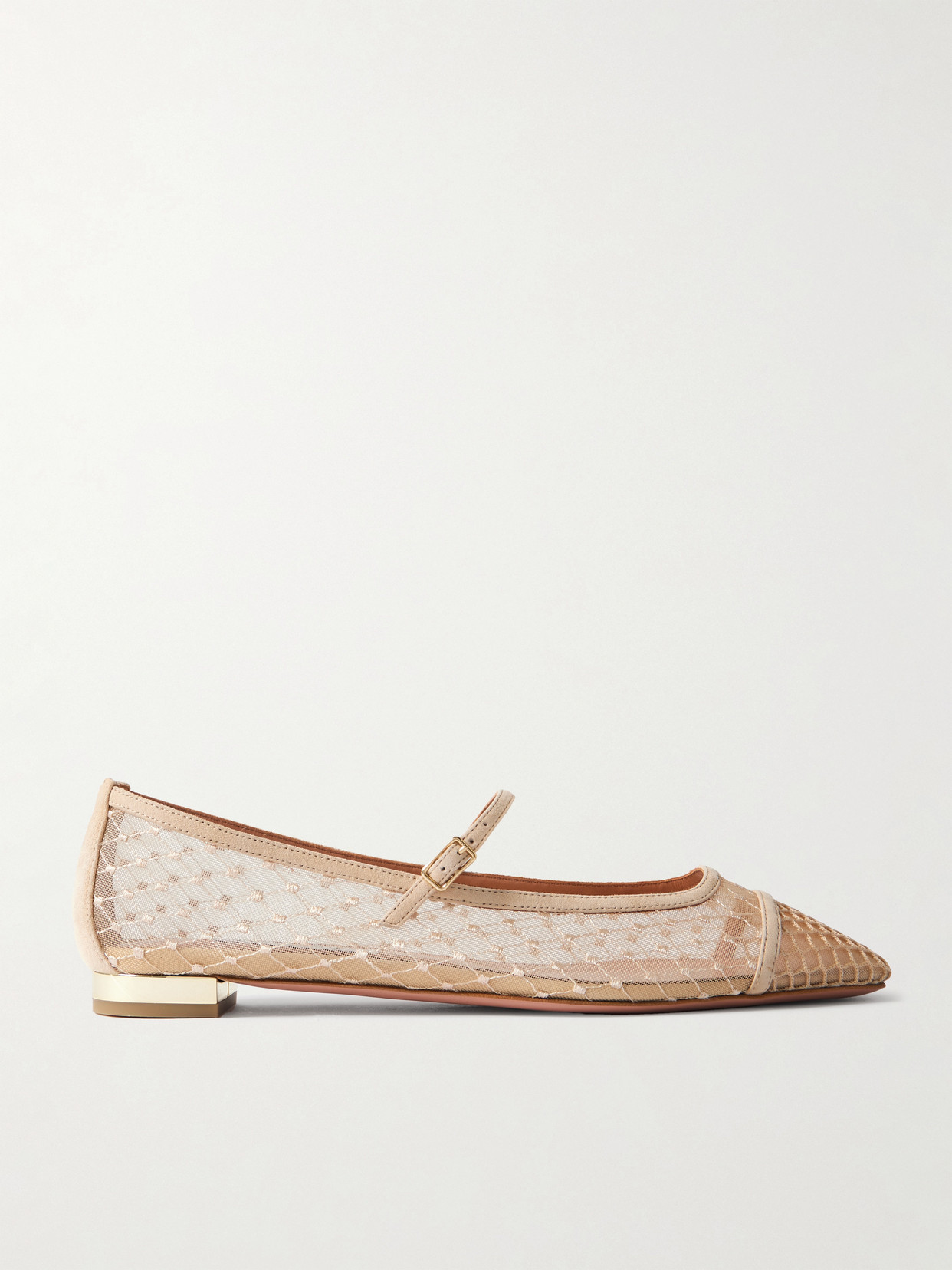 Aquazzura Juliette Suede-trimmed Embroidered Mesh Mary Jane Ballet Flats