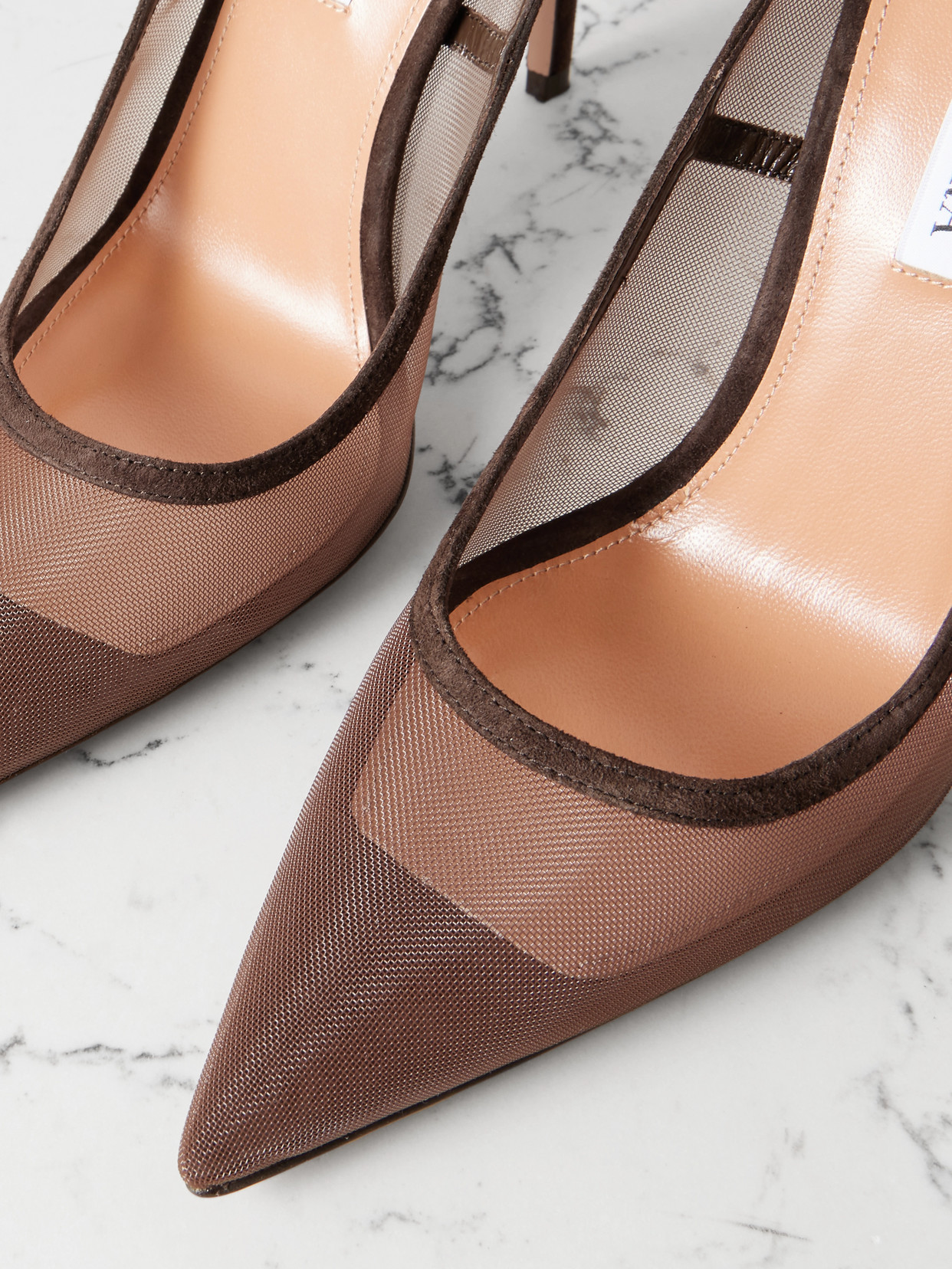 Aquazzura Love Affair 105 Suede-trimmed Mesh Point-toe Pumps