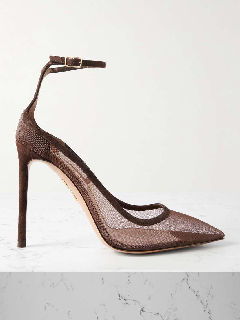 Aquazzura Love Affair 105 Suede-trimmed Mesh Point-toe Pumps