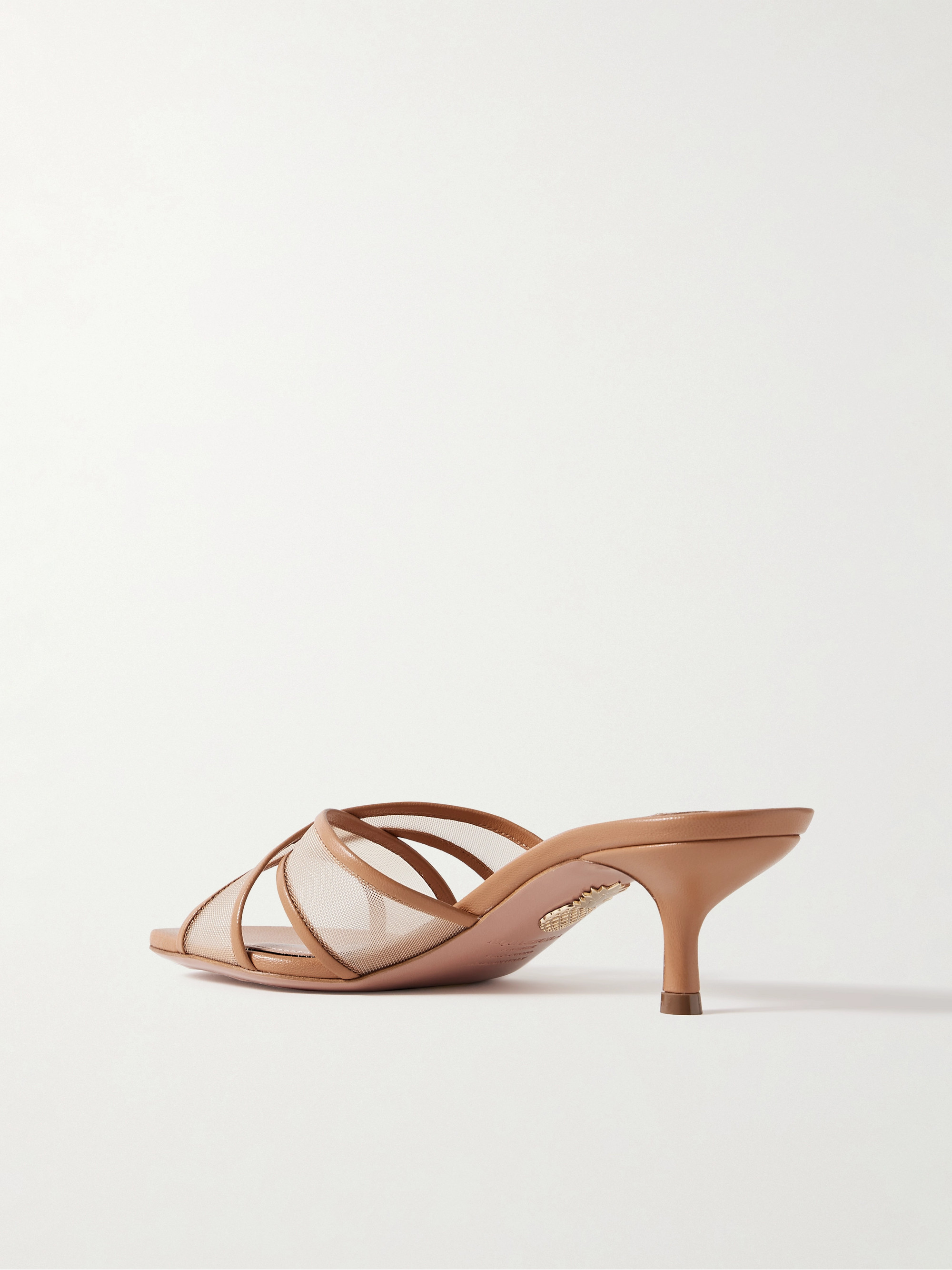 AQUAZZURA Divine 50 leather-trimmed tulle mules