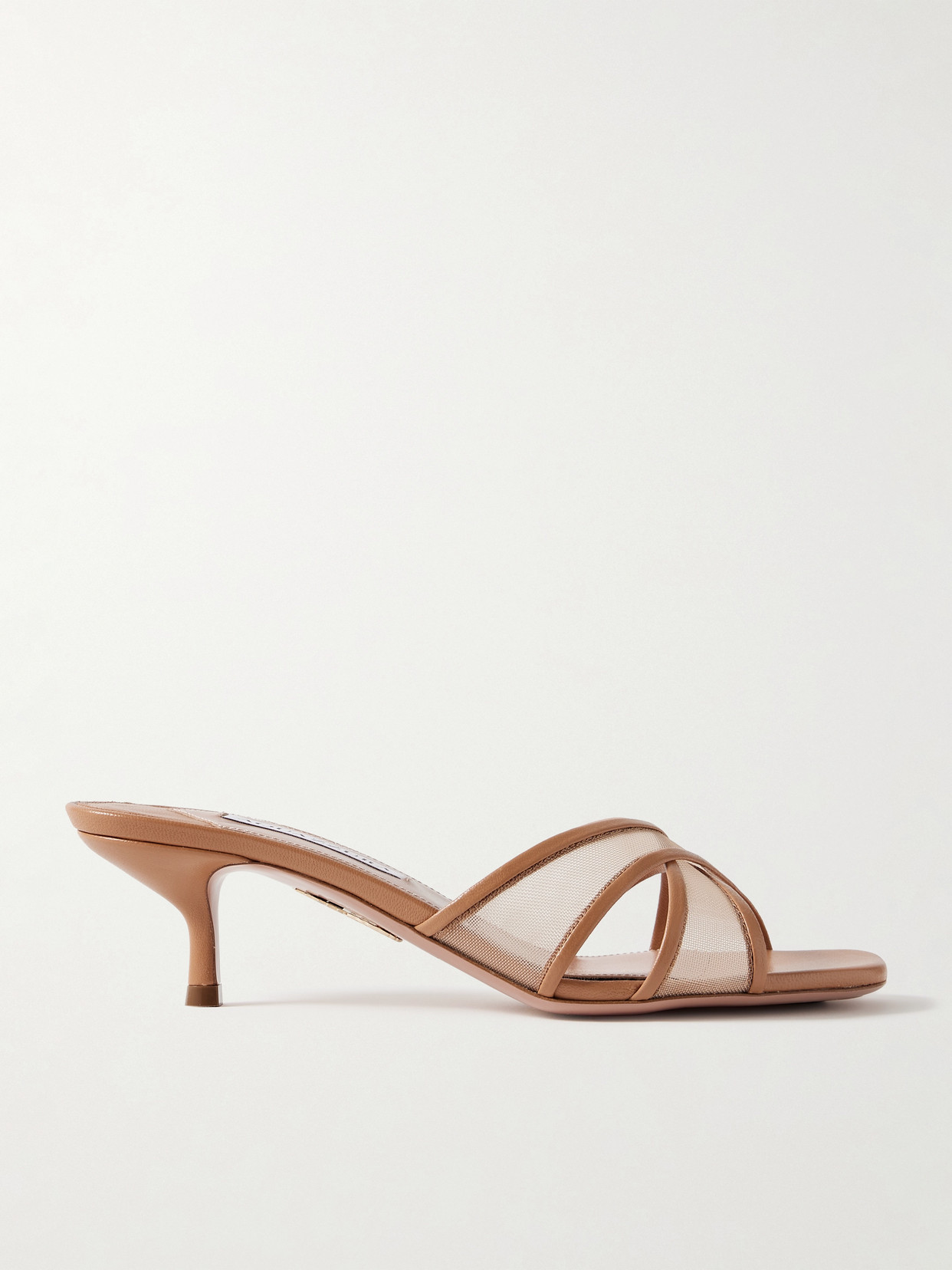 Aquazzura Divine 50 Leather-trimmed Tulle Mules In Brown