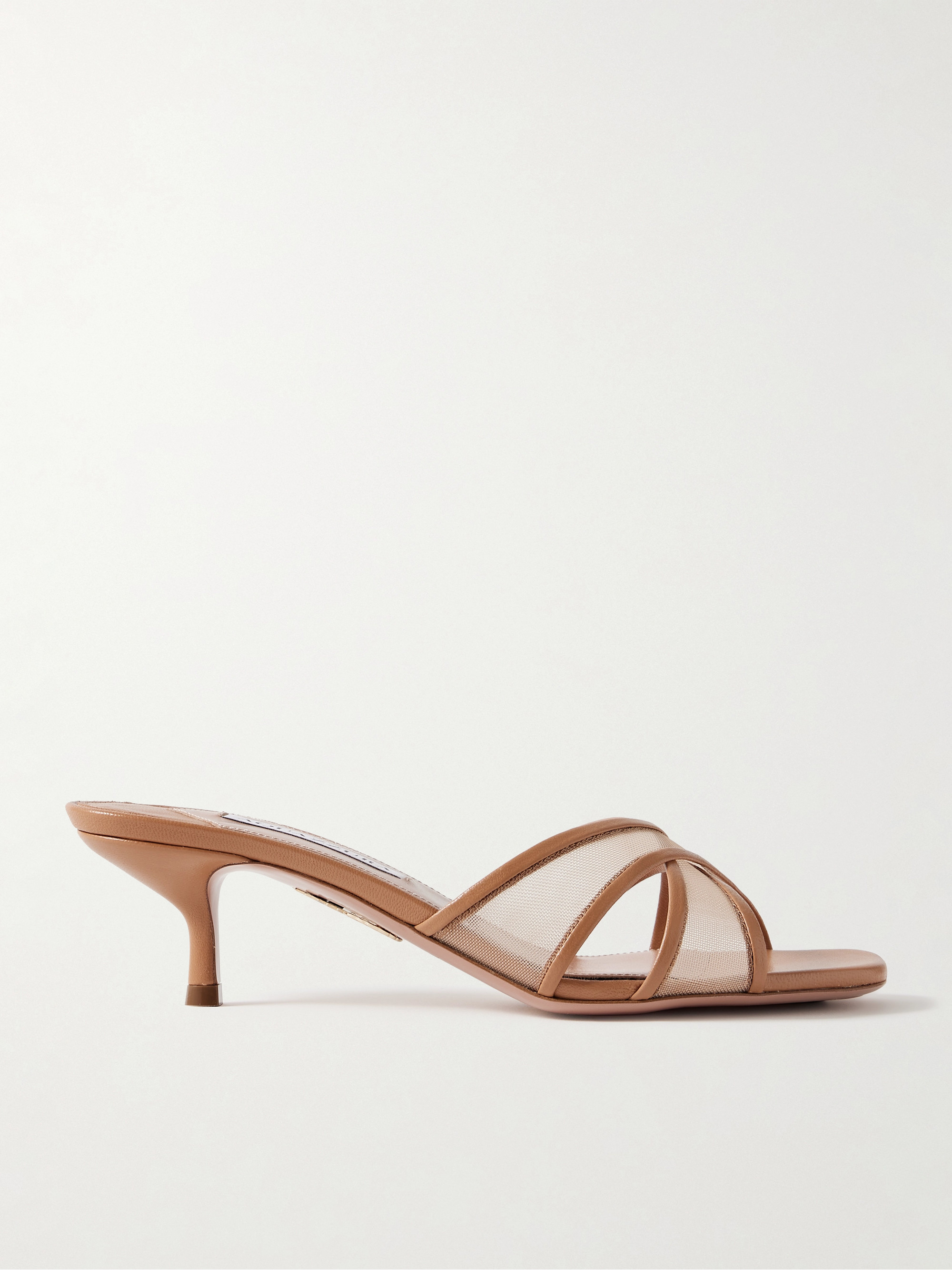 AQUAZZURA Divine 50 leather-trimmed tulle mules