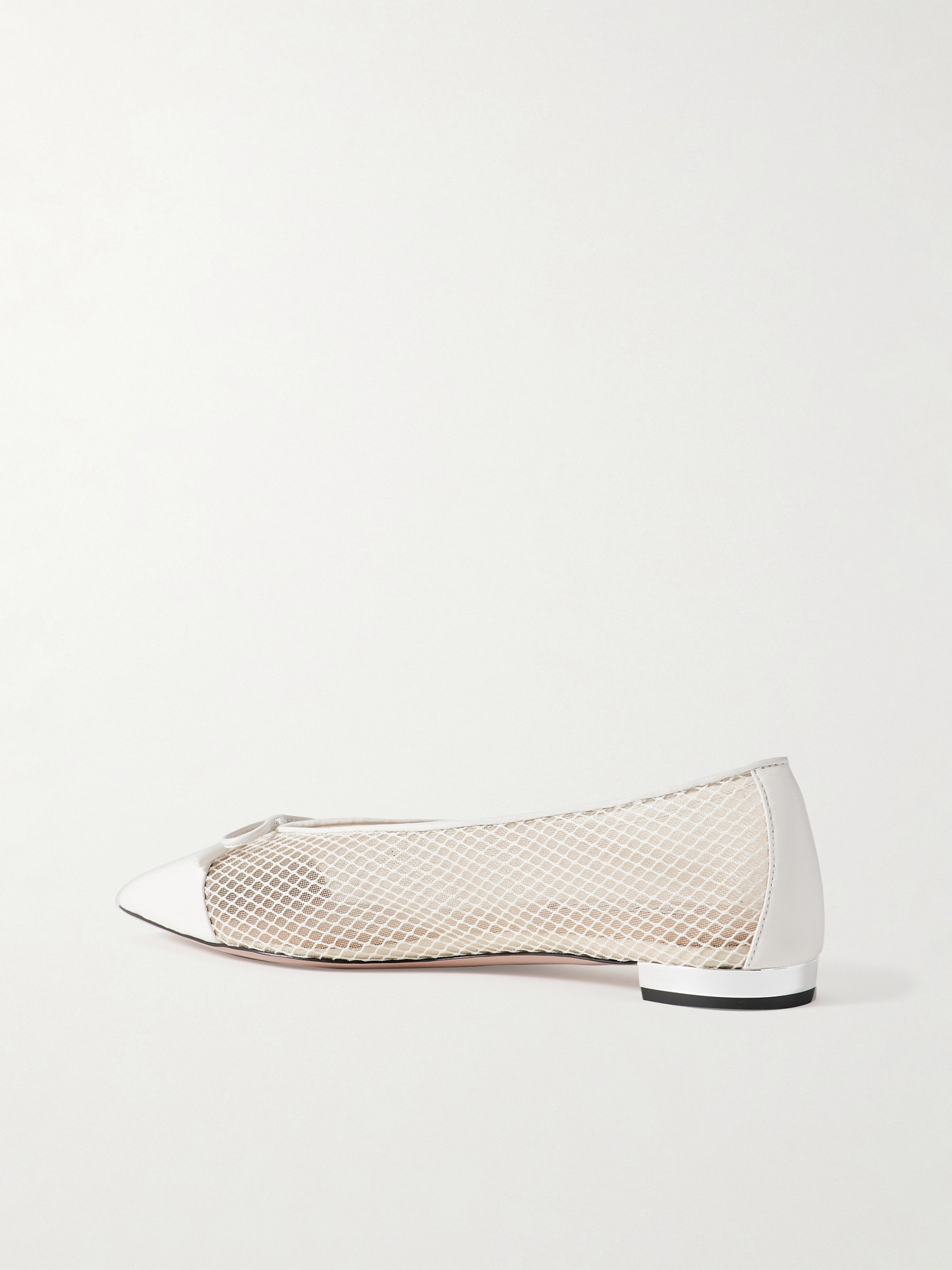 Aquazzura Gioia Bow-detailed Leather-trimmed Mesh Ballet Flats In White