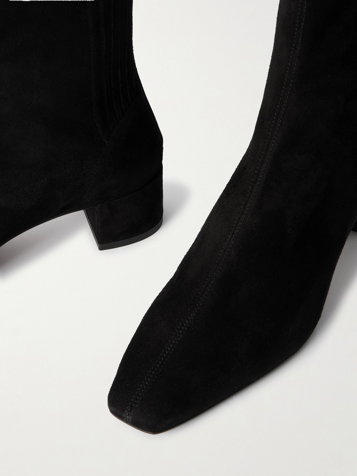 Aquazzura Pointed Toe Suede Ankle Boots With Block Heel In Black