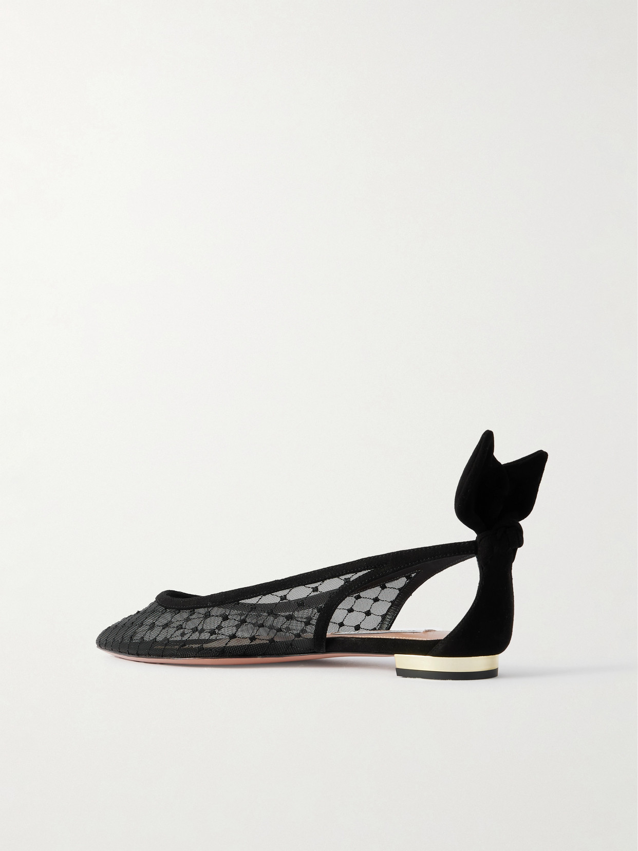 Aquazzura Black Mesh And Suede Ballerinas With Bow In Black